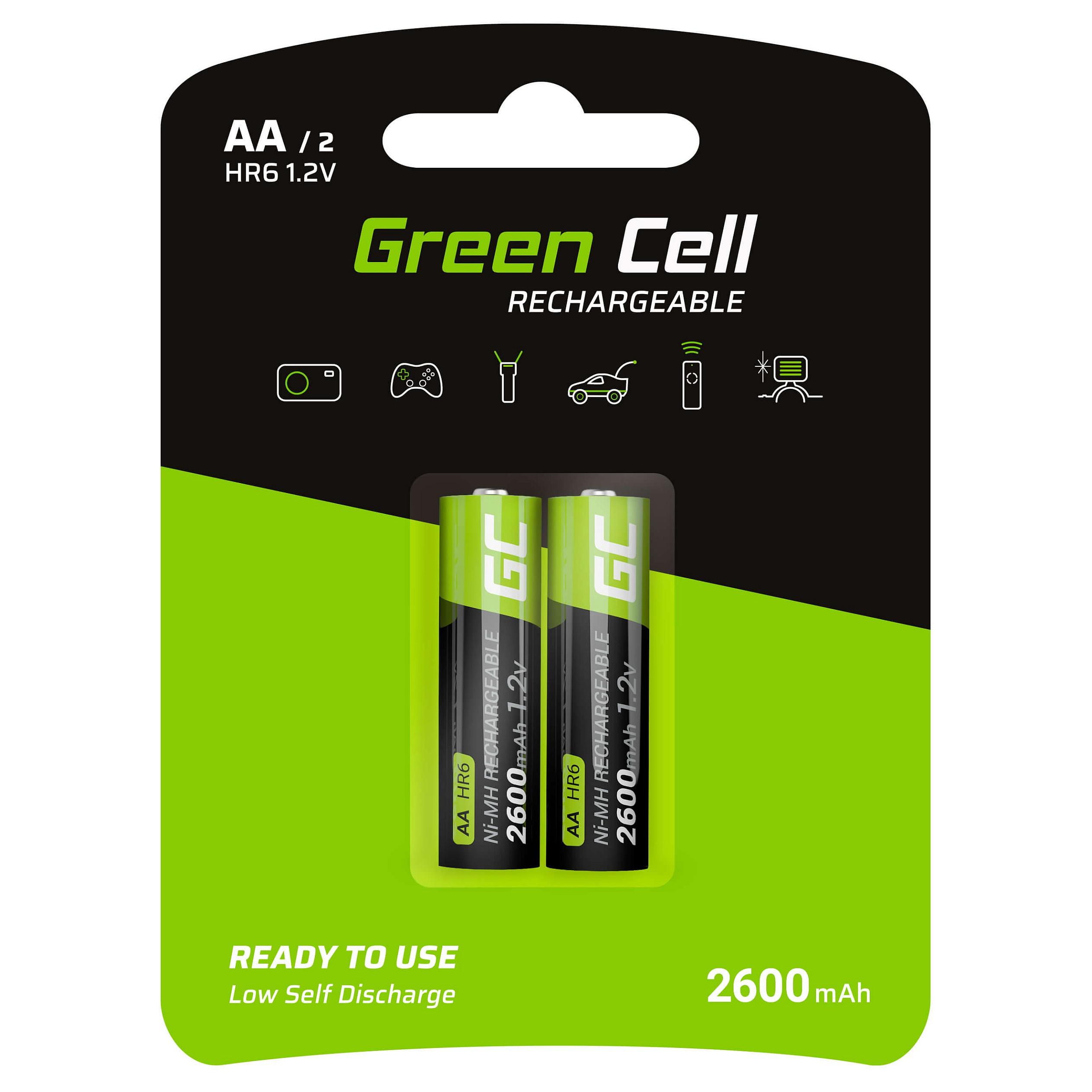 Green Cell GR05 genopladelige AA HR6-batterier 2600 mAh NiMH 1,2 V - 2 stk.