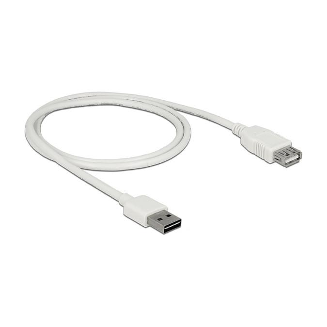 USB-forlængerkabel DeLOCK EASY-USB 2.0 Type-A han til Type-A hun - hvid, 1 m
