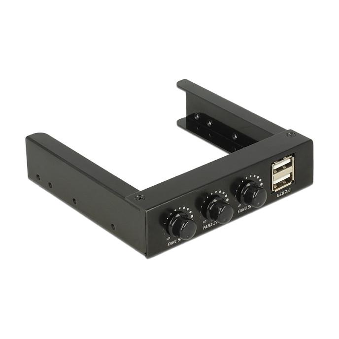 Delock 3.5 Front Panel > 2 x USB 2.0 and fan control - Lagrings bay port panel - USB 2.0 x 2 - sort