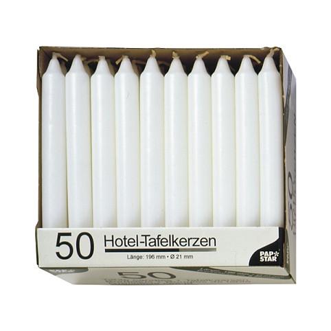 Lys Papstar Hotel-Tafelkerzen 19,6 cm - hvid, 50 stk.