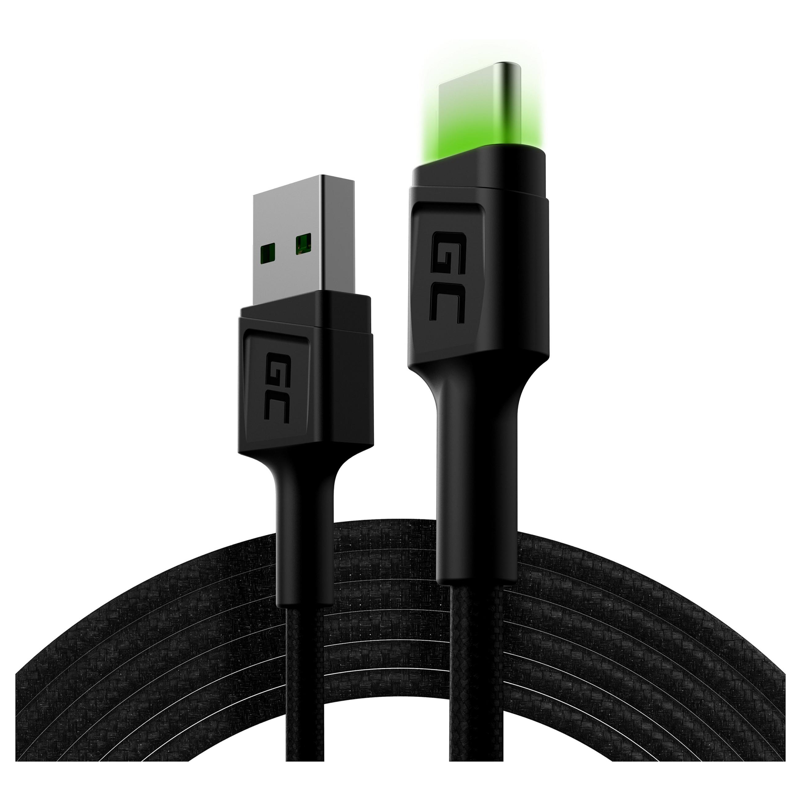Green Cell Cell Ray - USB-kabel - USB-C (han) grøn LED-oplysning til USB (han) - 2 m - sort