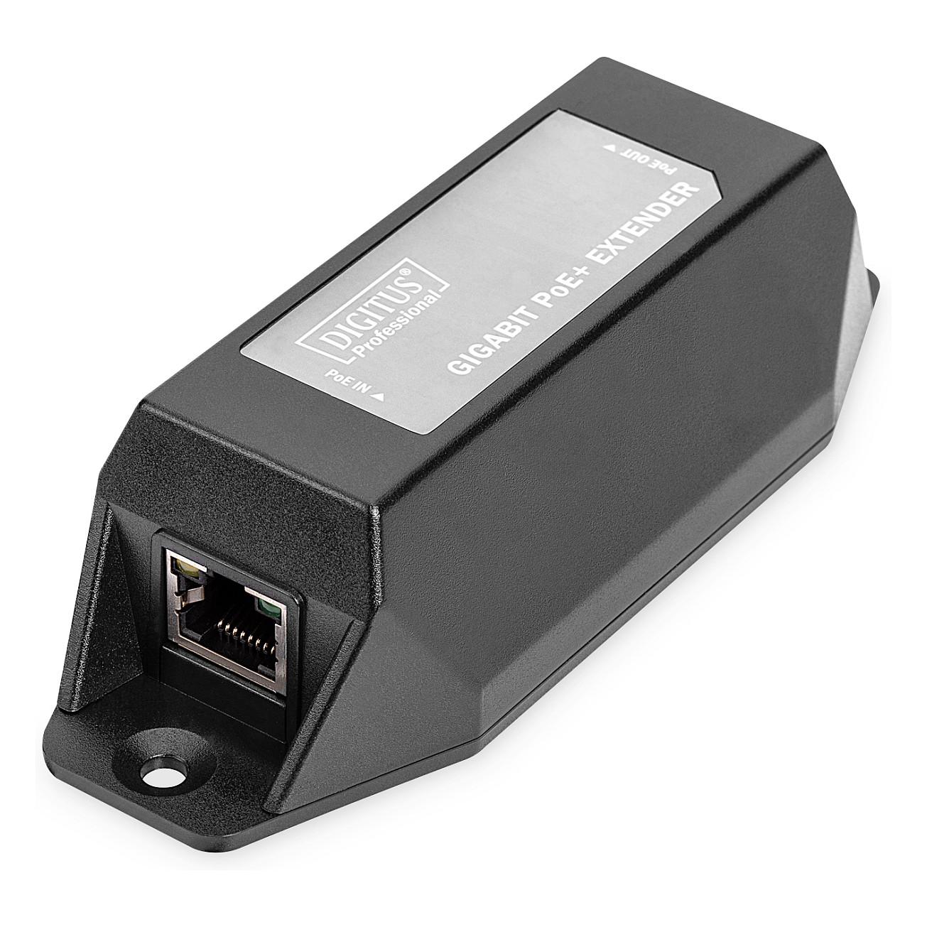 DIGITUS Gigabit Ethernet PoE+ repeater 802.3at, 22 W, 2 x RJ45, Gigabit Ethernet, sort