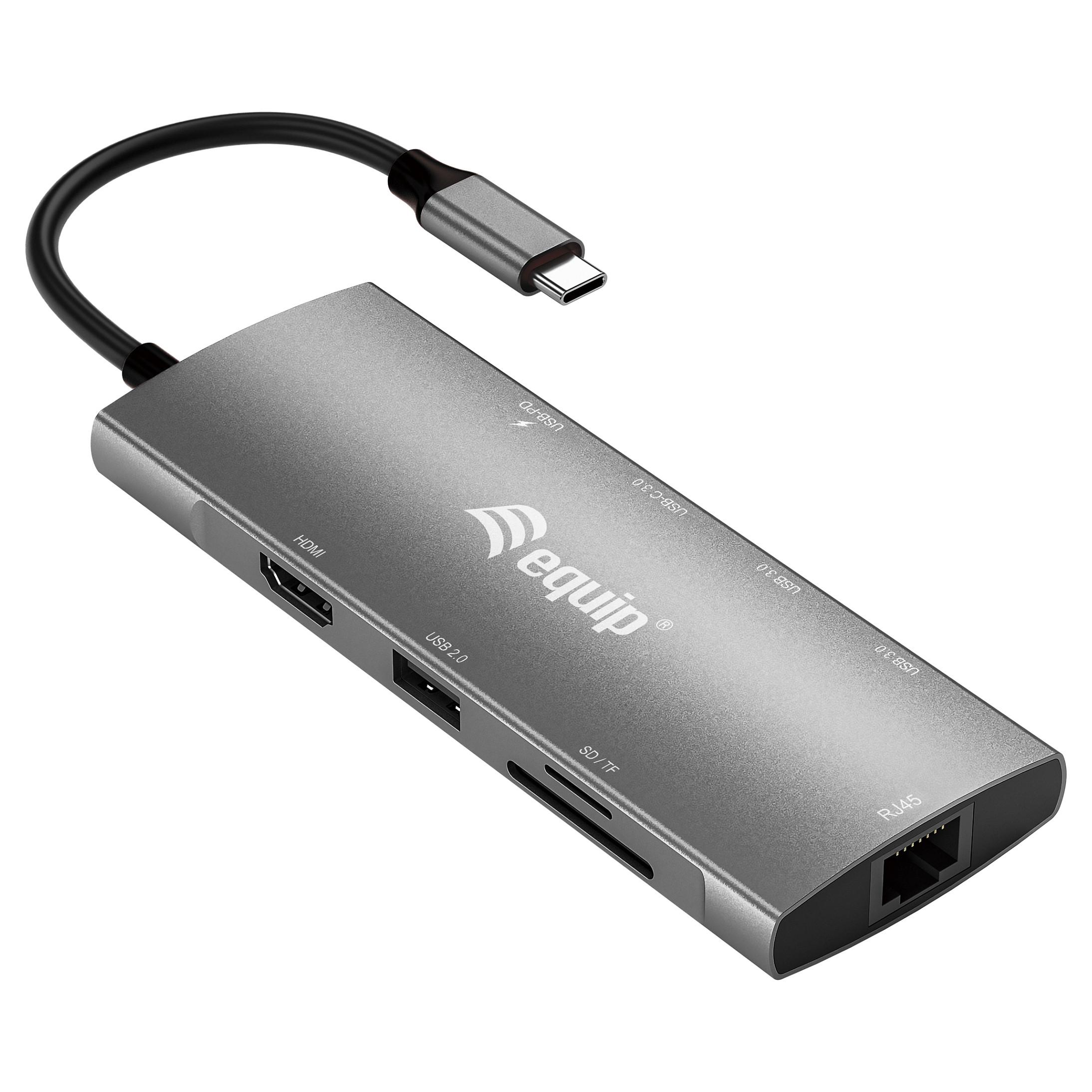 Equip USB‐C 9‐i‐1 multifunktionsadapter - HDMI 4K/60 Hz, Gigabit LAN, USB 3.2 Gen 1, SD/TF, 100 W USB PD