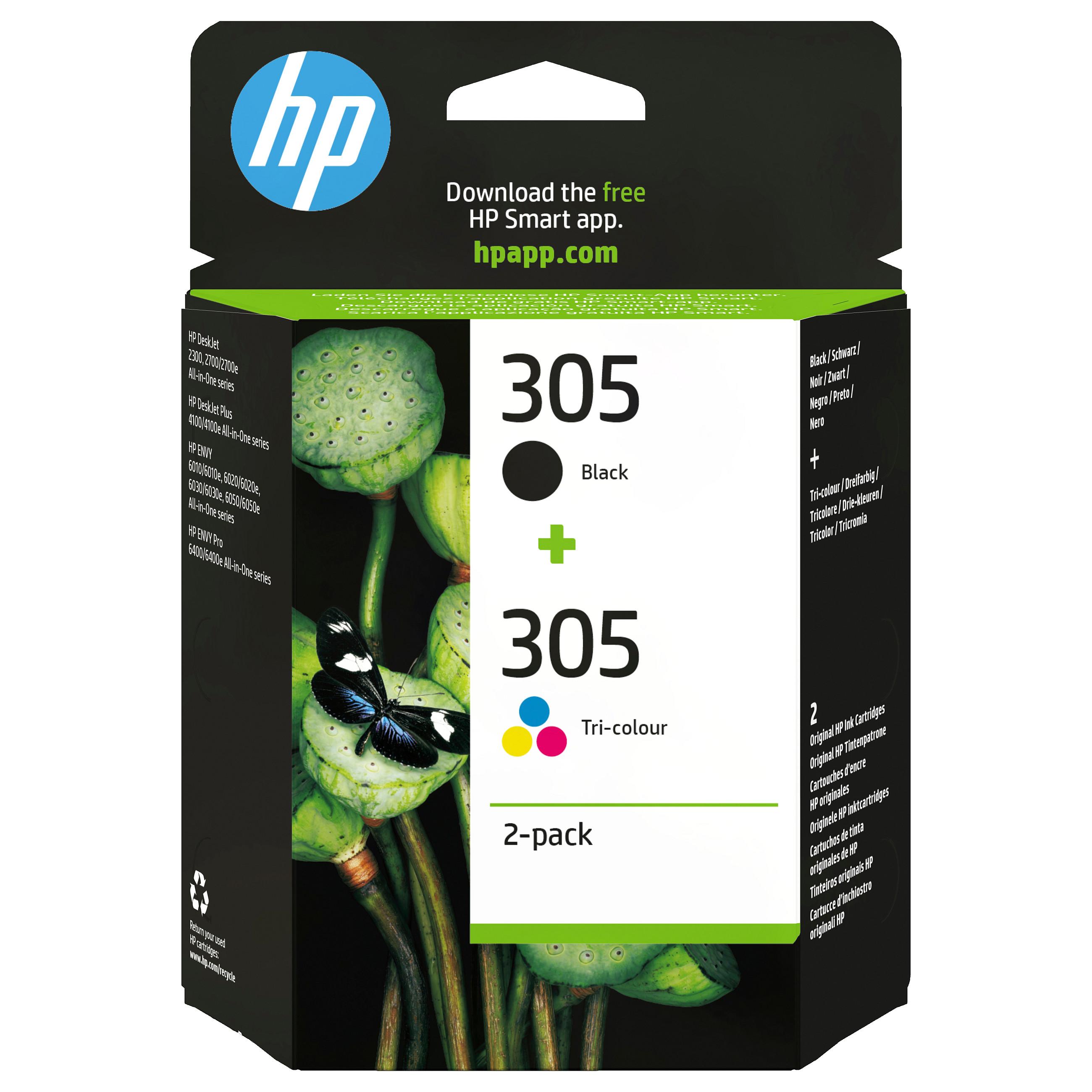HP 305 blækpatroner - sort + farve (cyan, magenta, gul) - 2-pak