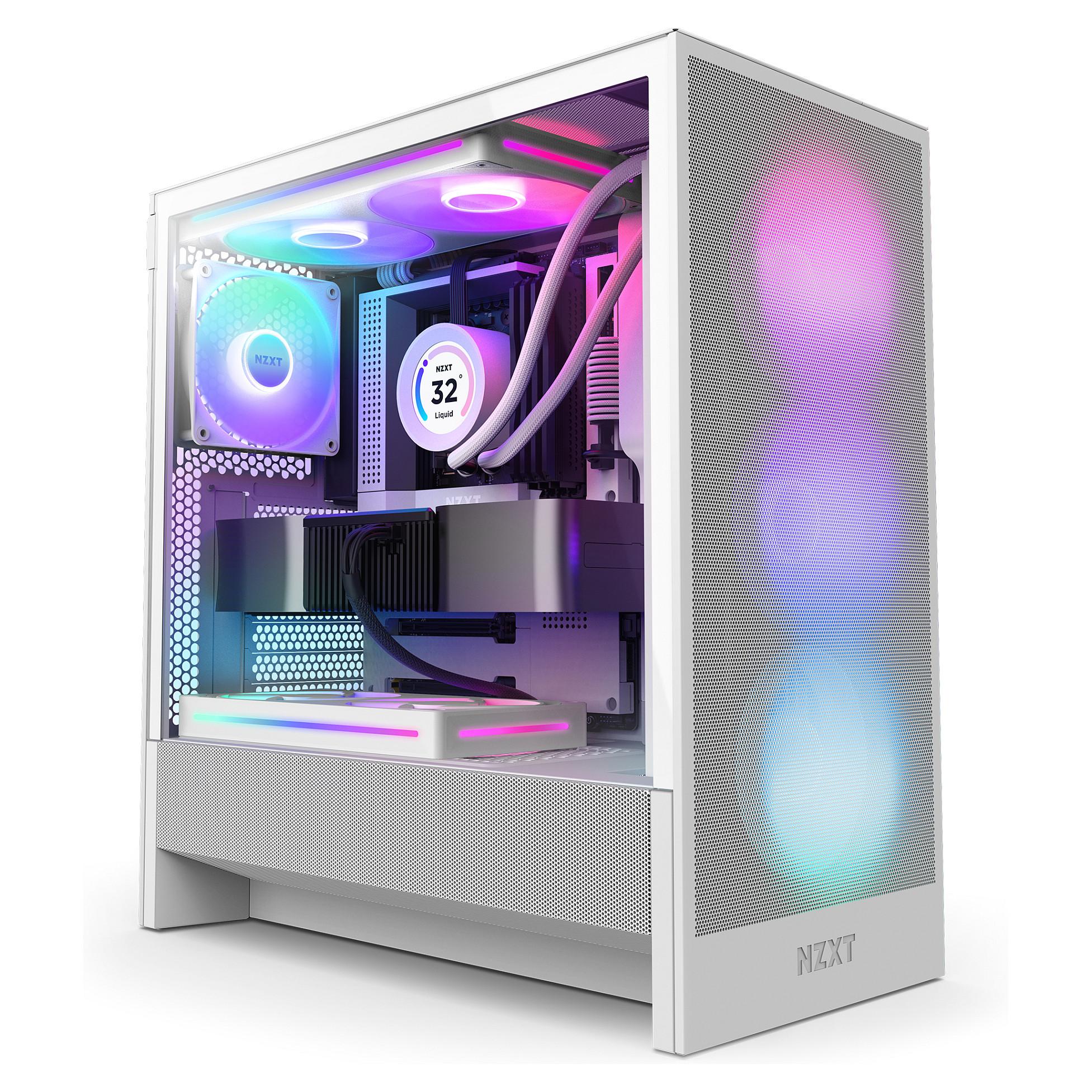 NZXT H series H5 Flow RGB - Mid tower - udvidet ATX - sidepanel med vindue (hærdet glas) - ingen strømforsyning - hvid - USB/Lyd