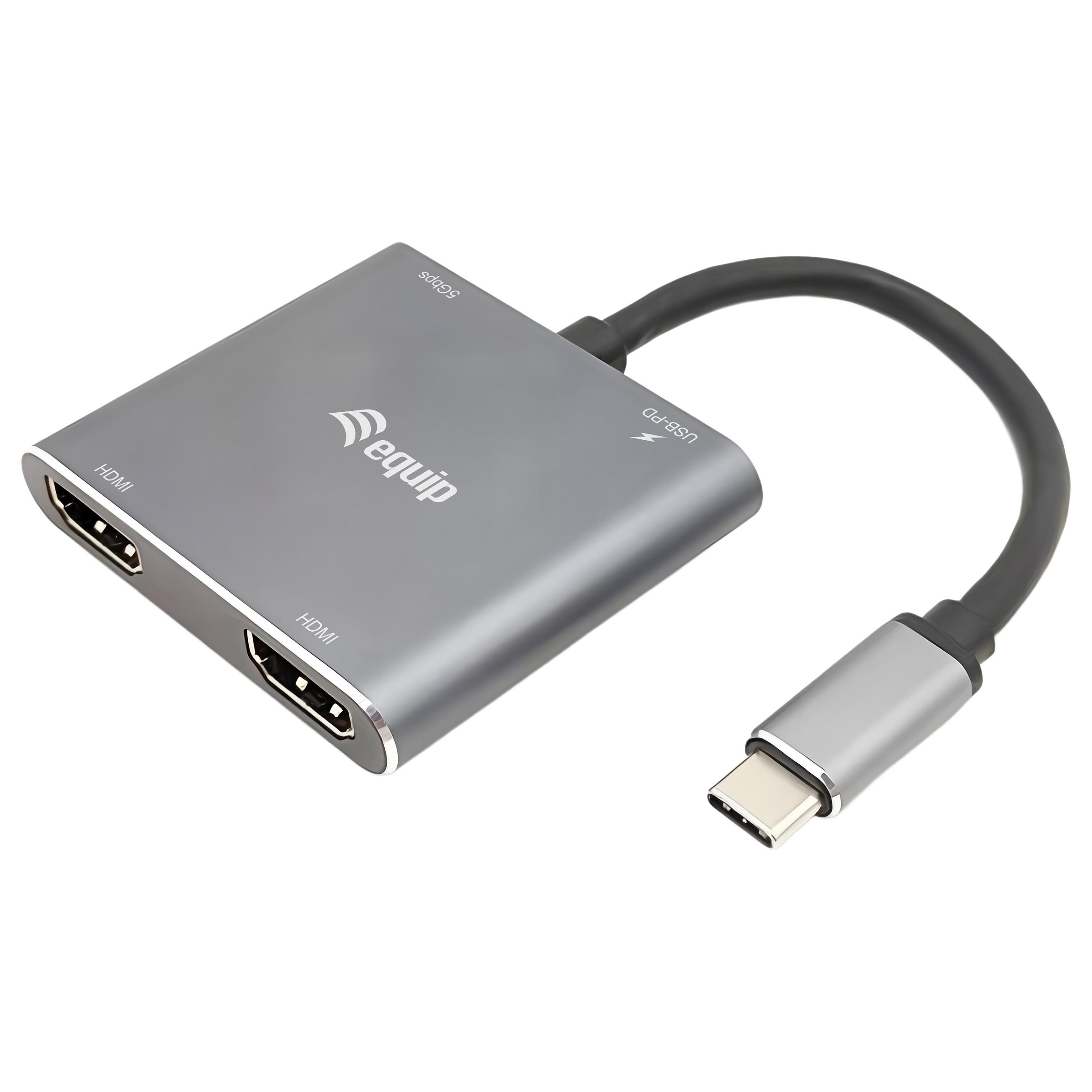 Equip USB-C 4-i-1 Dual HDMI adapter - 4K UHD, sølv