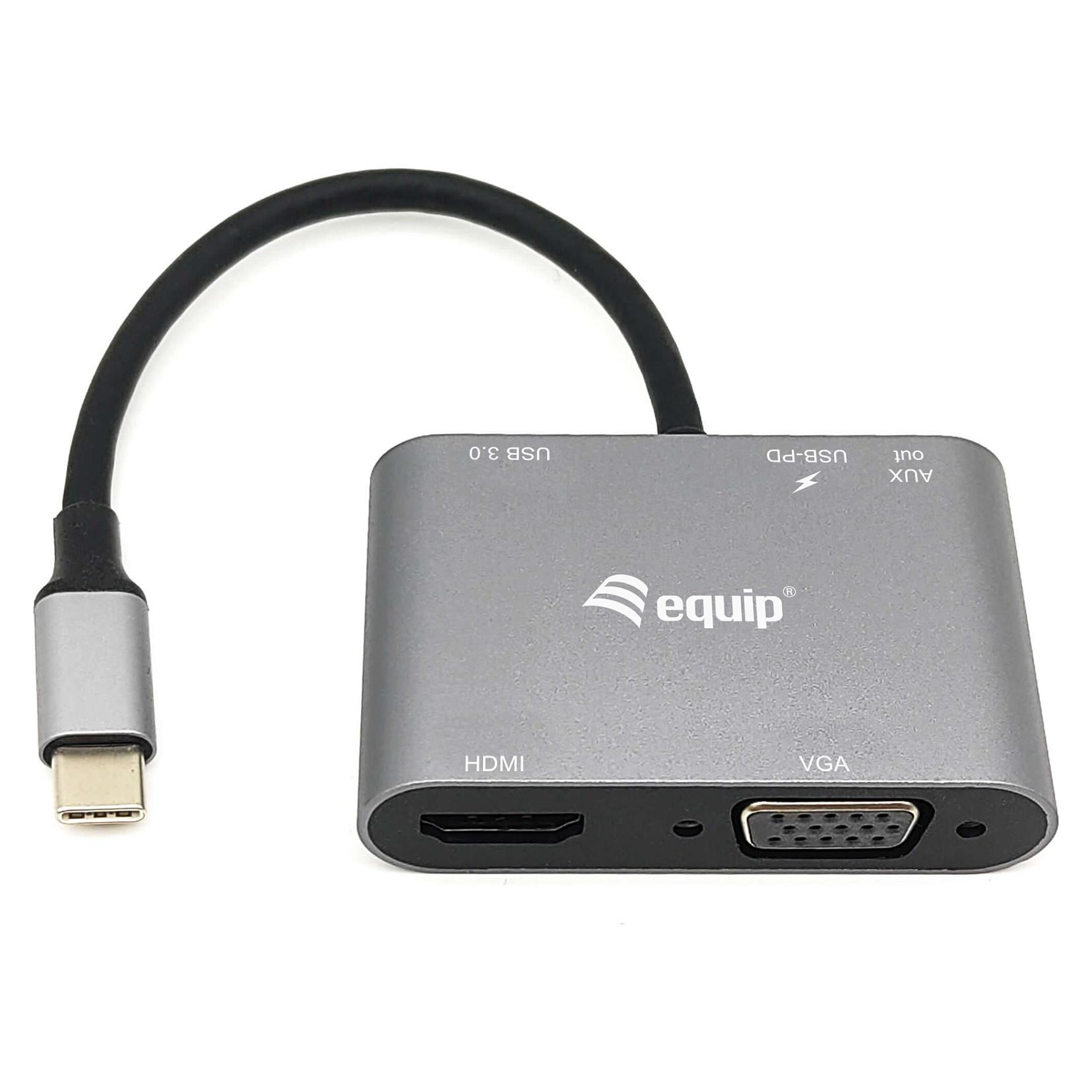 EQUIP USB-C 5-i-1 multifunktionsadapter med HDMI, VGA, USB 3.0, USB-C PD og AUX