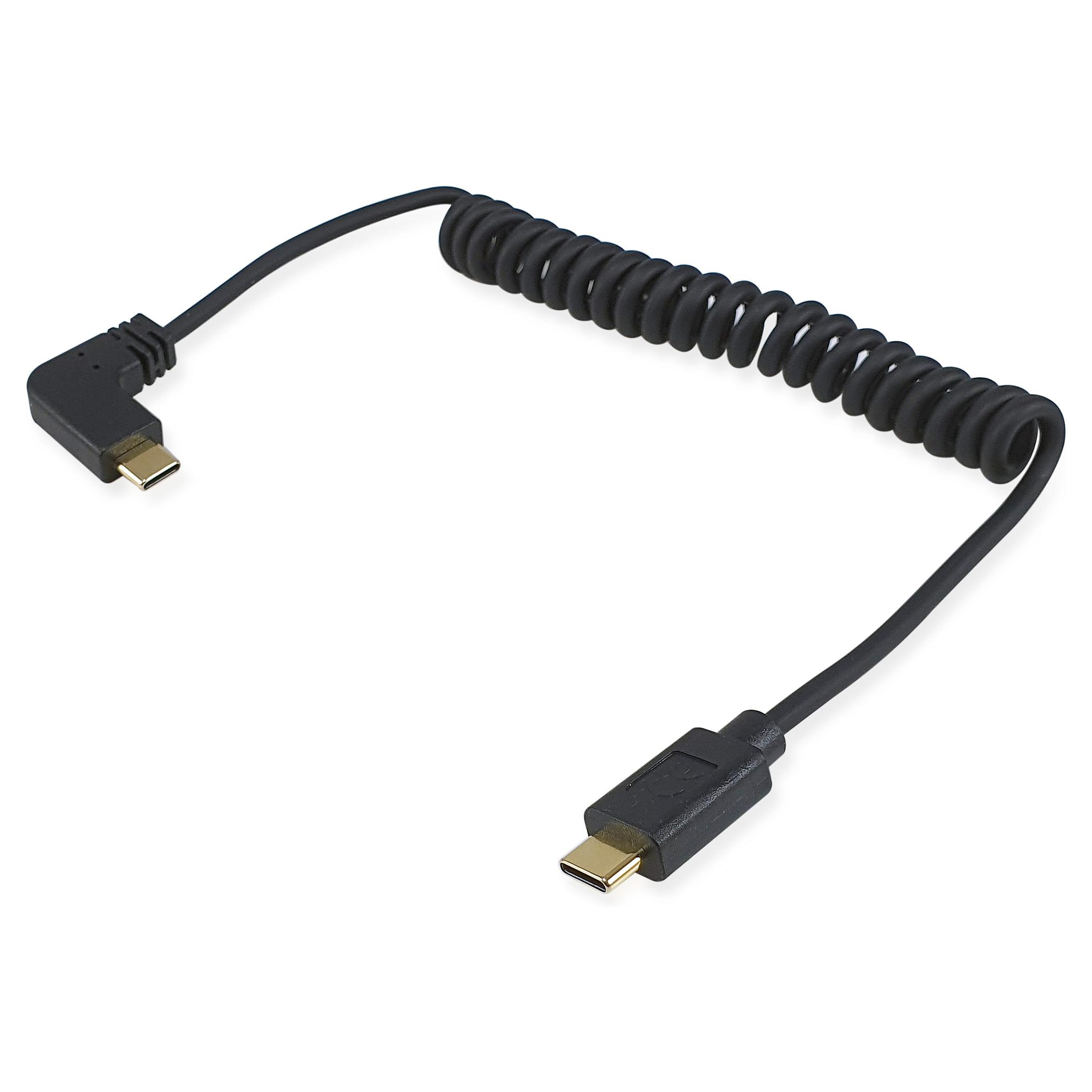 USB-C kabel Equip 128889 spiral vinklet - 1 m, sort
