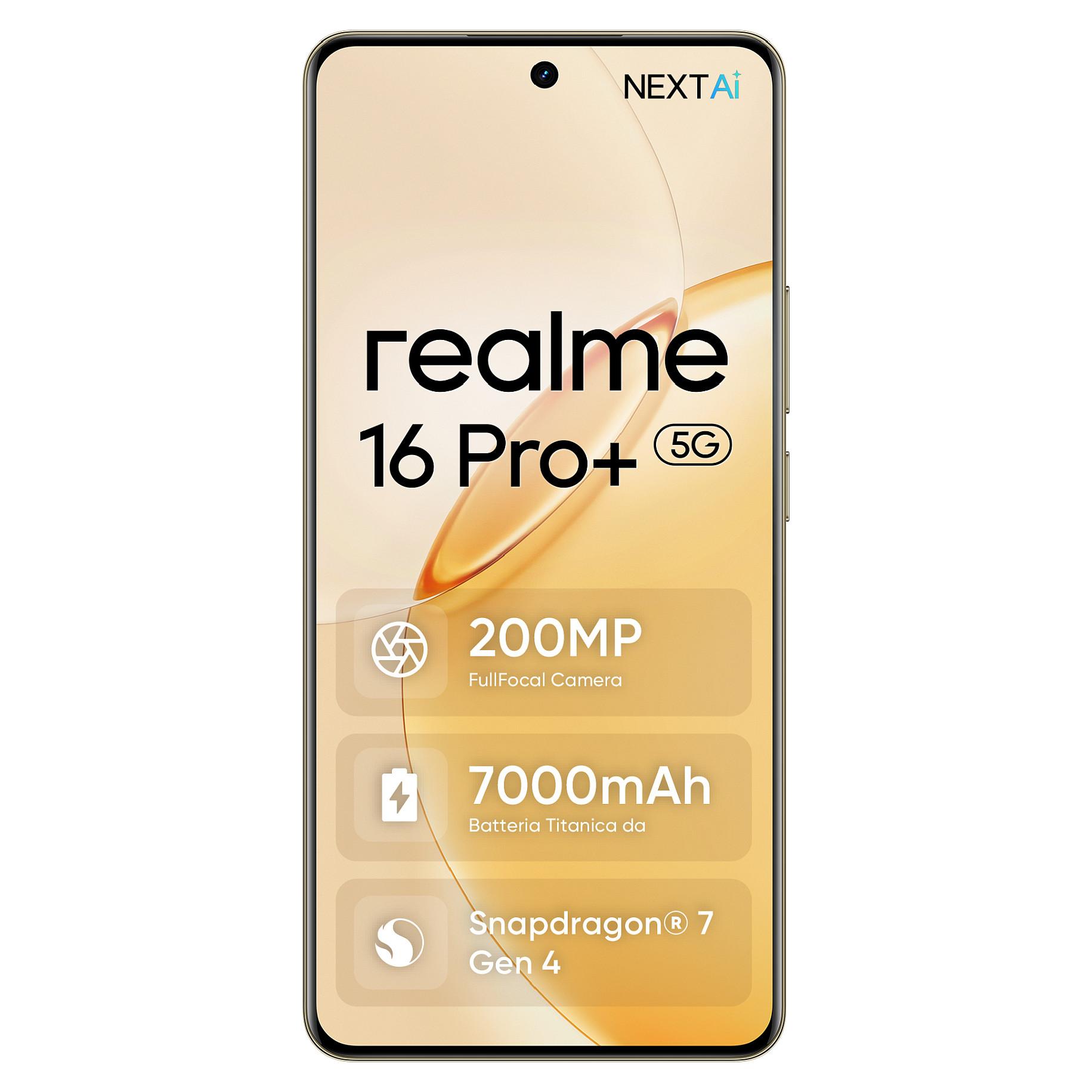 realme 16 Pro+, 17,3 cm (6,8), 1280 x 2800 pixel, 12 GB, 512 GB, 200 MP, Guld