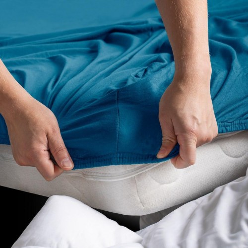 Jersey spændelagen RESTILO Amber - indigo, 160-180x200 cm