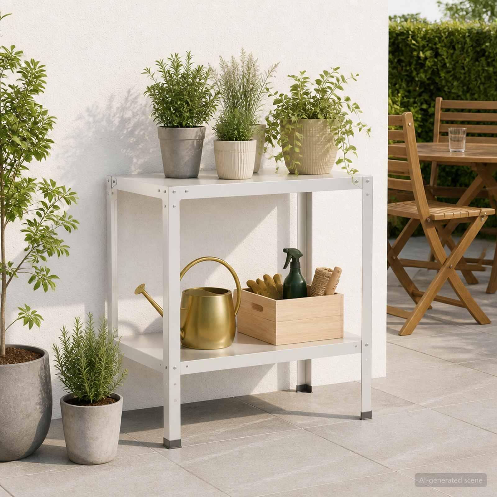 Plantebord i pulverlakeret stål 100 x 50 x 80 cm - hvid