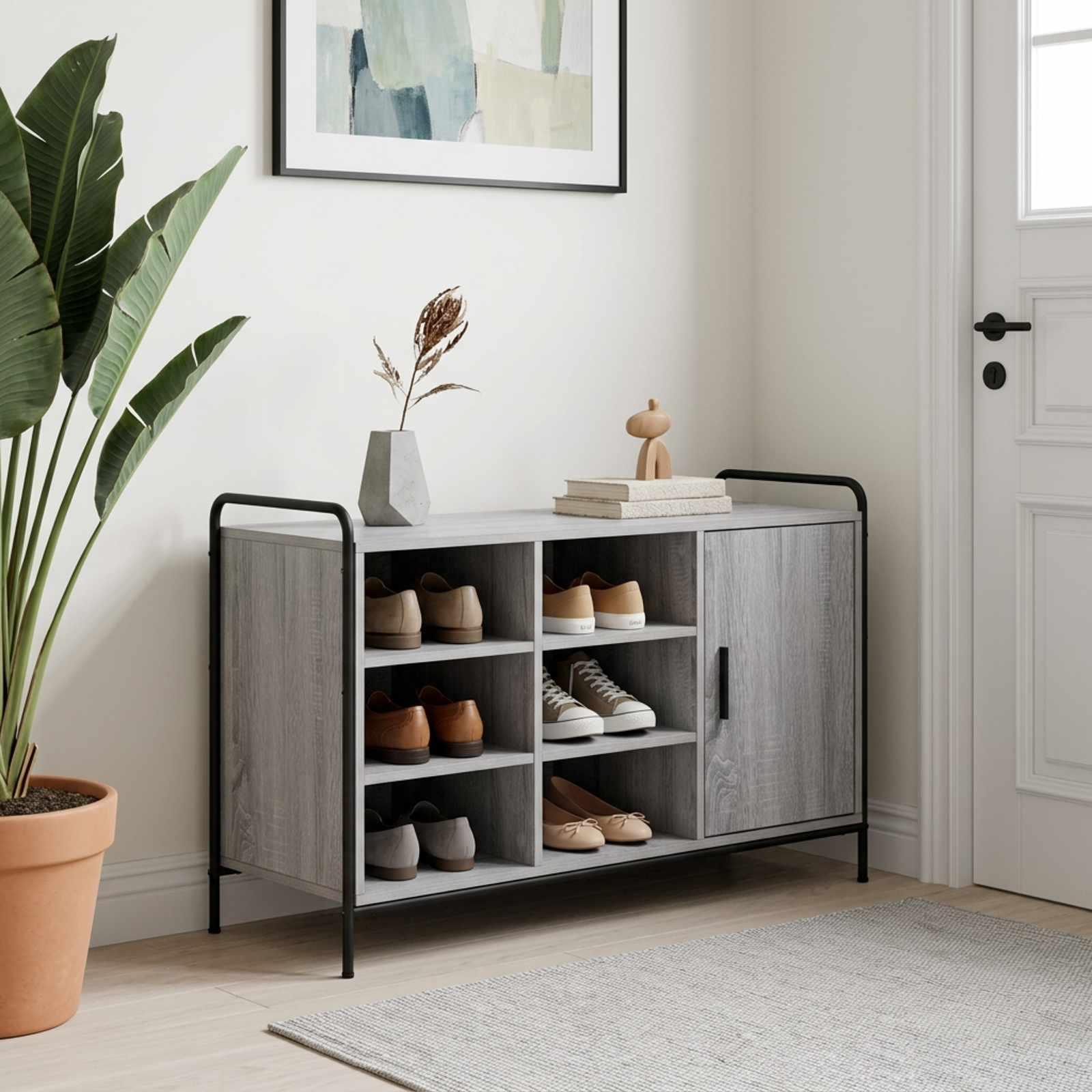 Skoskab i konstrueret træ 100 x 39,5 x 55,5 cm - grå sonoma