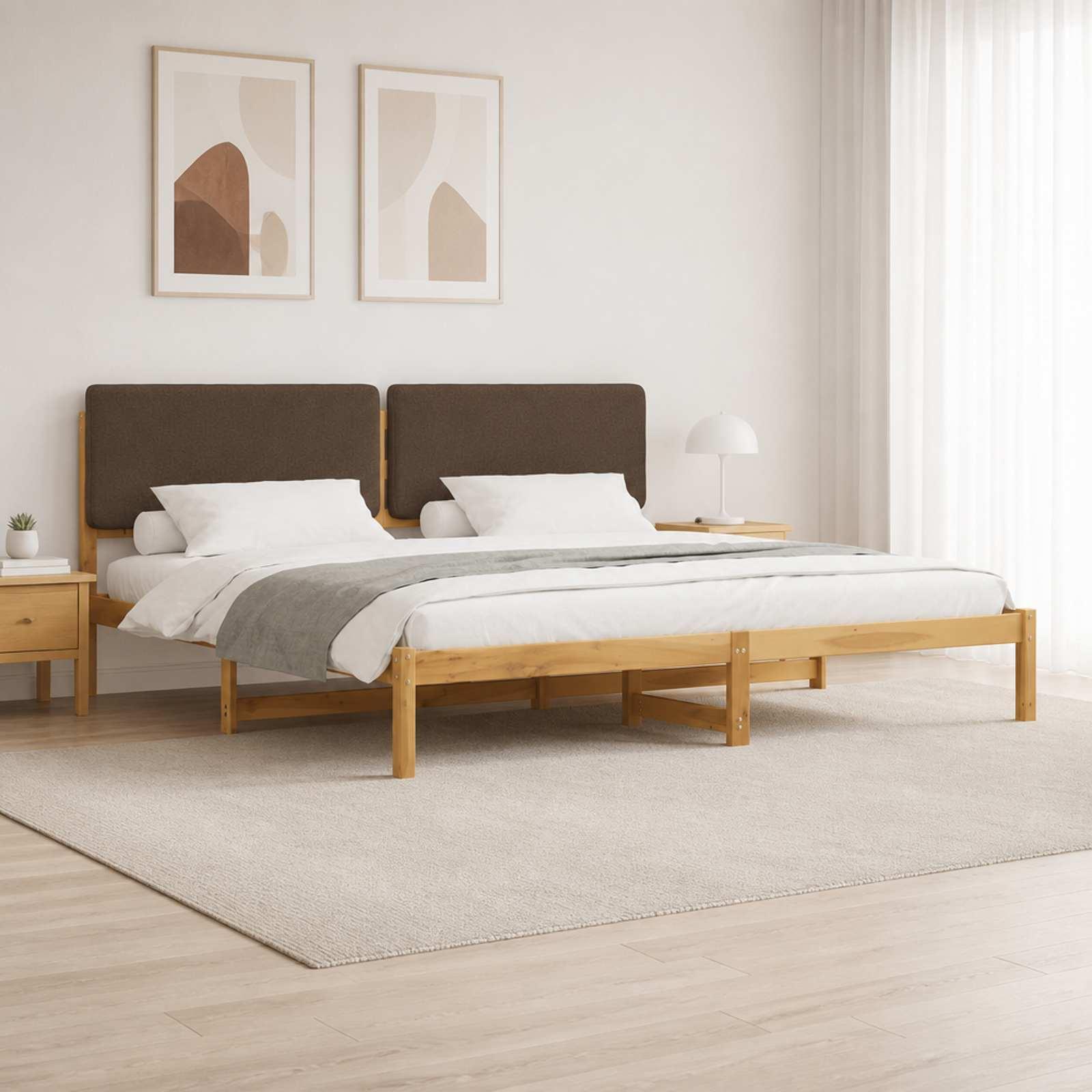 Sengestel med polstret hovedgavl 180 x 200 cm - hvidvasket/taupe