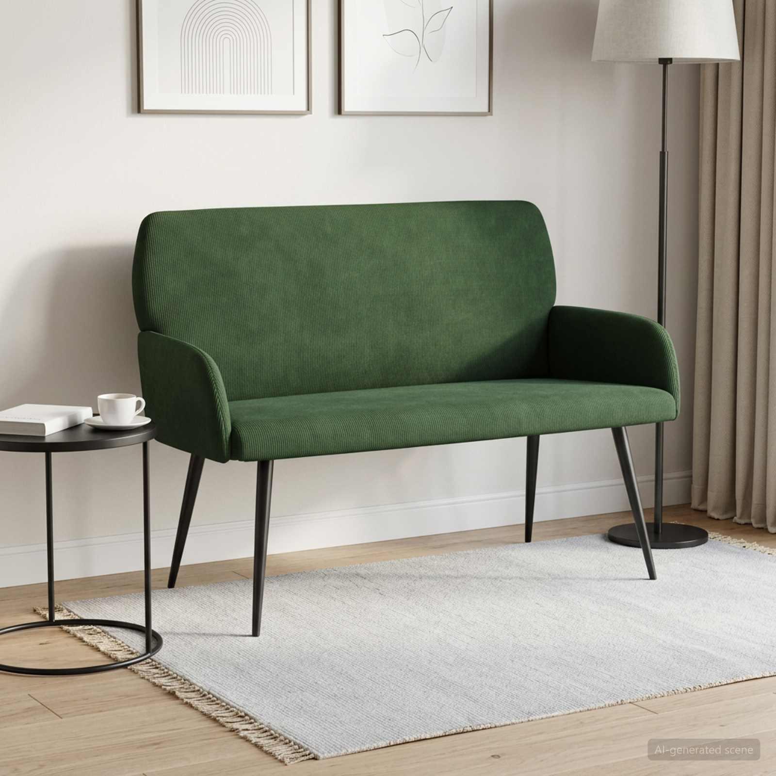 2-personers sofa i velourstof med metalben - mørkegrøn