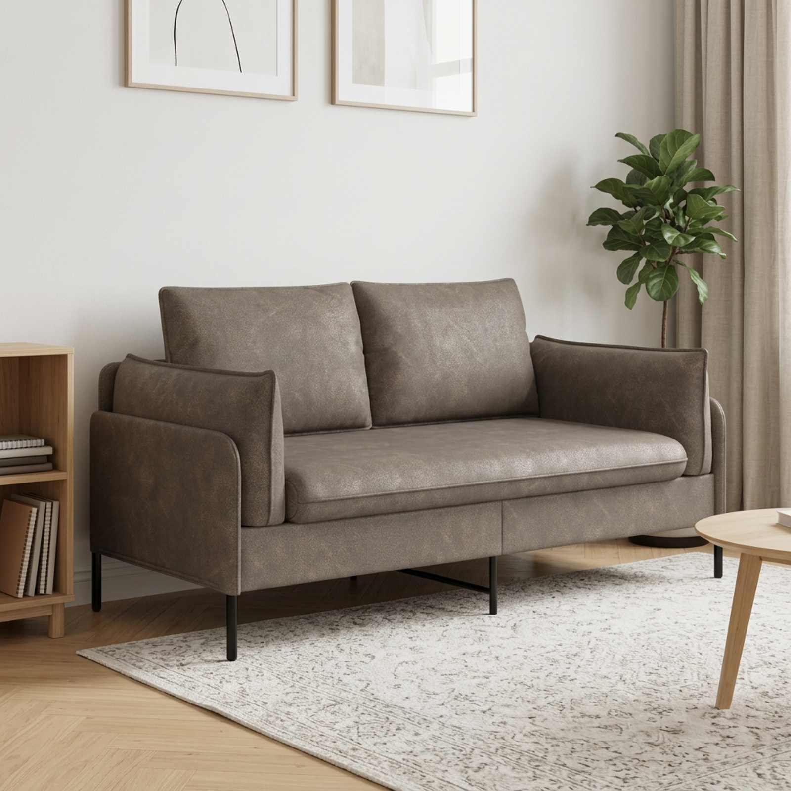 2-personers sofa i grå kunstlæder - 188 x 81 x 89 cm