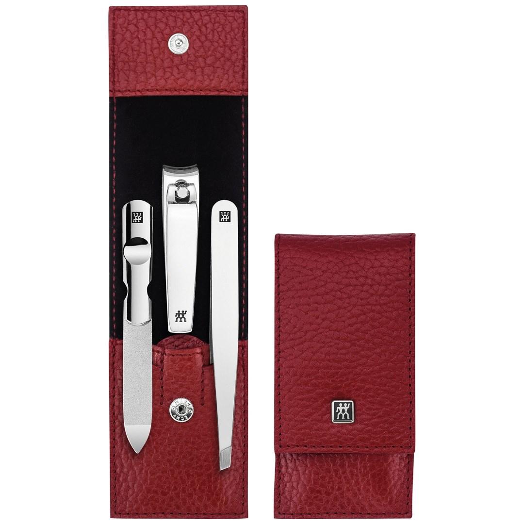 Manicuresæt ZWILLING Classic Inox rejseetui i læder - 3 dele, rød