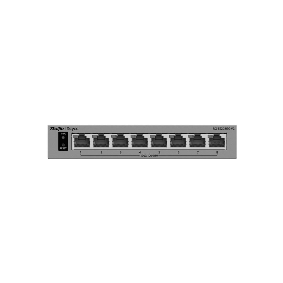 Netværksswitch Ruijie RG-ES208GC-V2 - 8 porte, Gigabit, grå