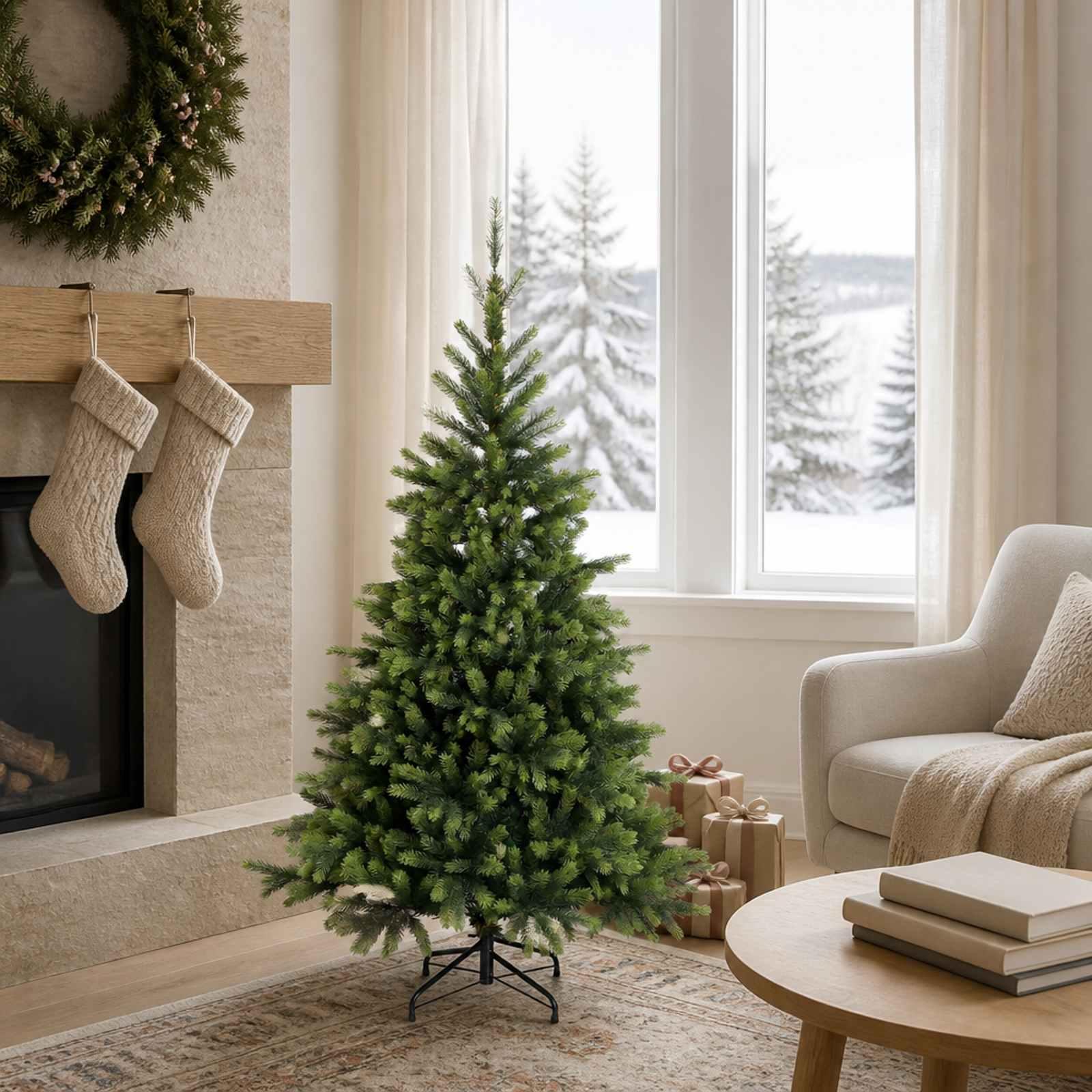Kunstigt juletræ med julekugle 150 LED'er Varm hvid 120 cm, uden LED