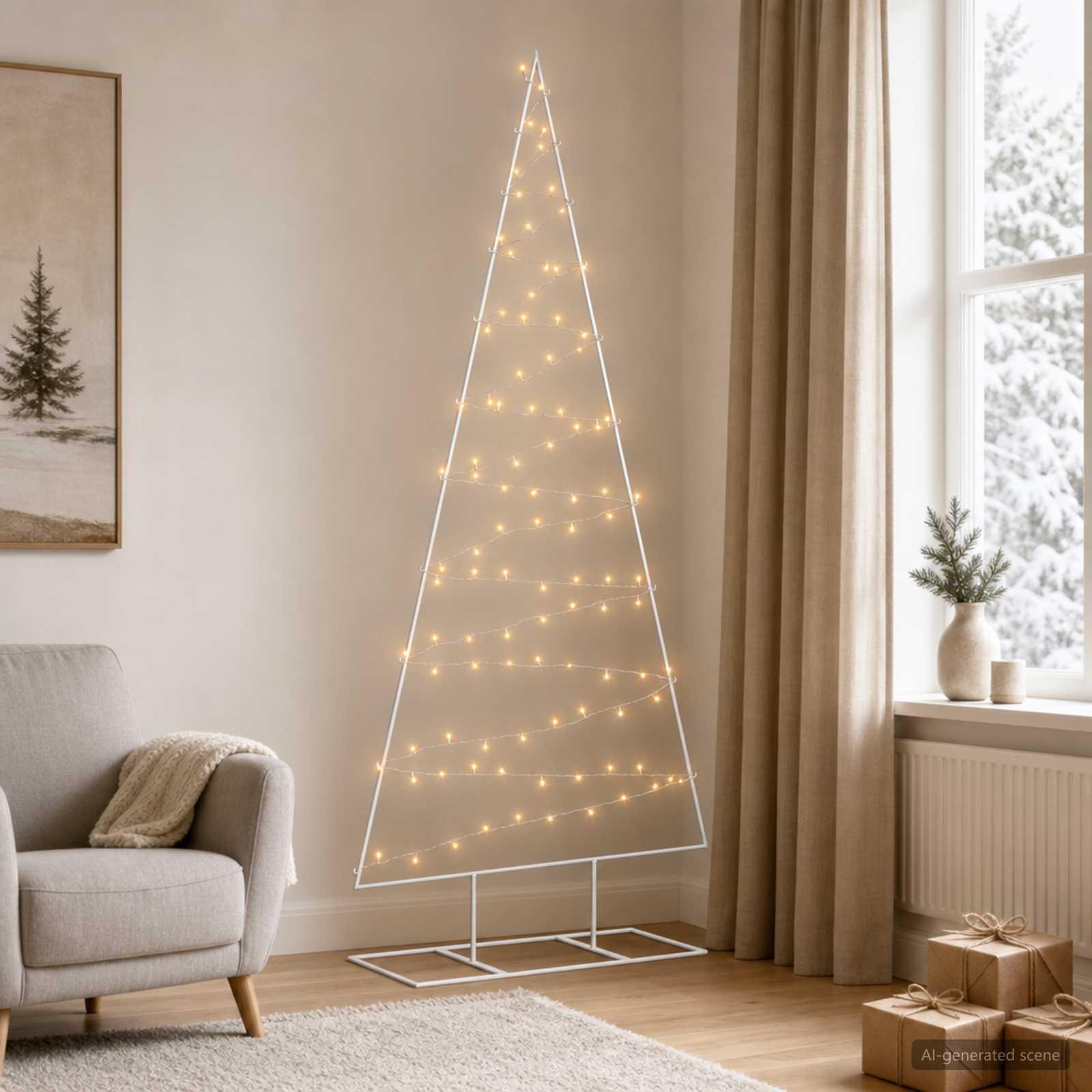 vidaXL Juletræ i metal med fod KUOPIO 210 cm Varm hvid Stål Hvid