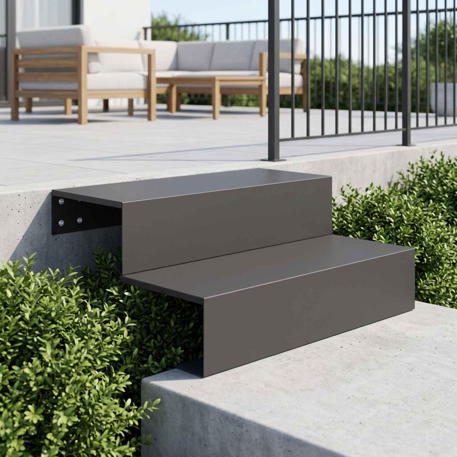 Havetrappe med 2 trin 80,5 x 56,5 x 34 cm Stål Sort Sort, 80,5 x 56,5 x 34 cm