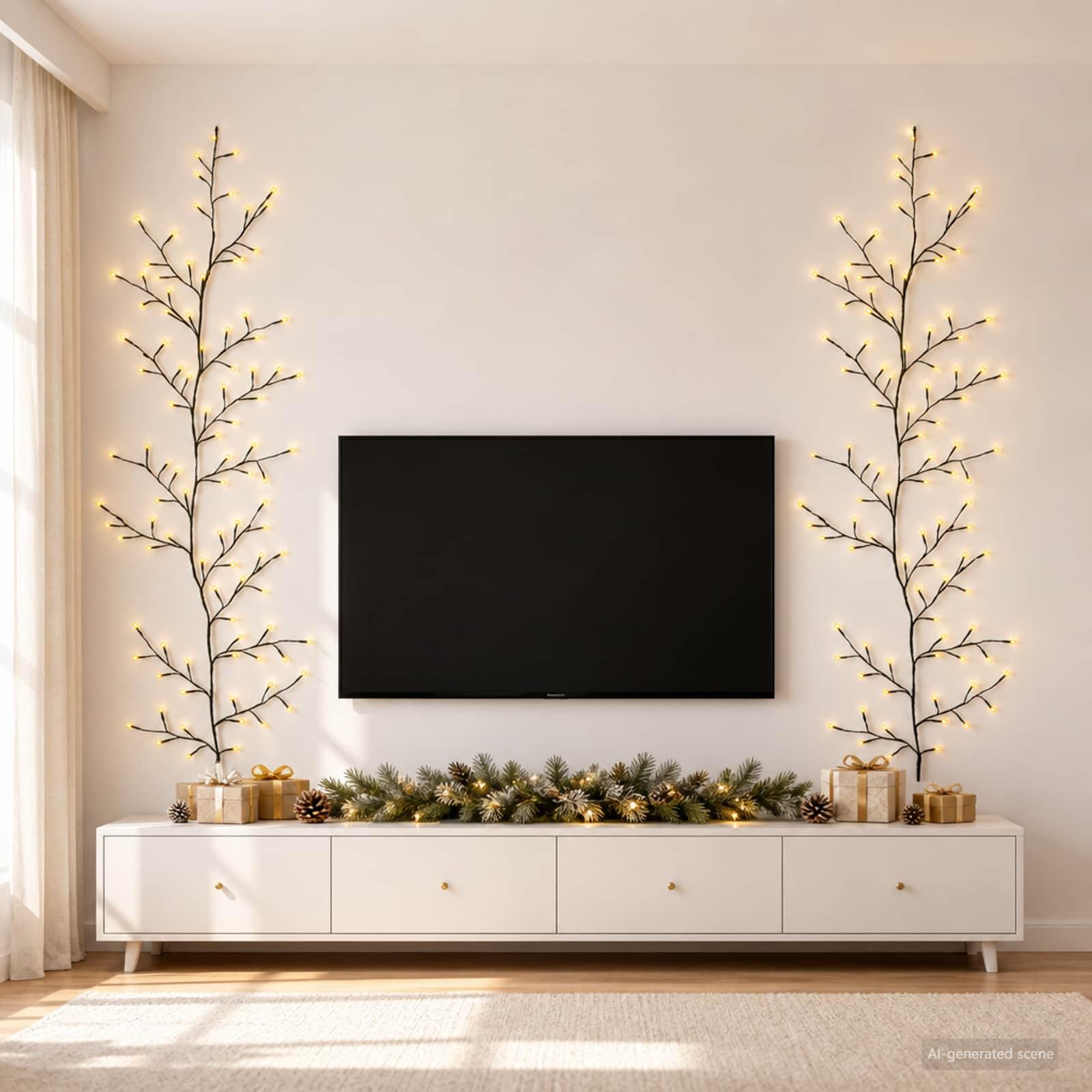 LED-pileranke til juledekoration 2 stk. Sort Stål 180 cm, Varm hvid