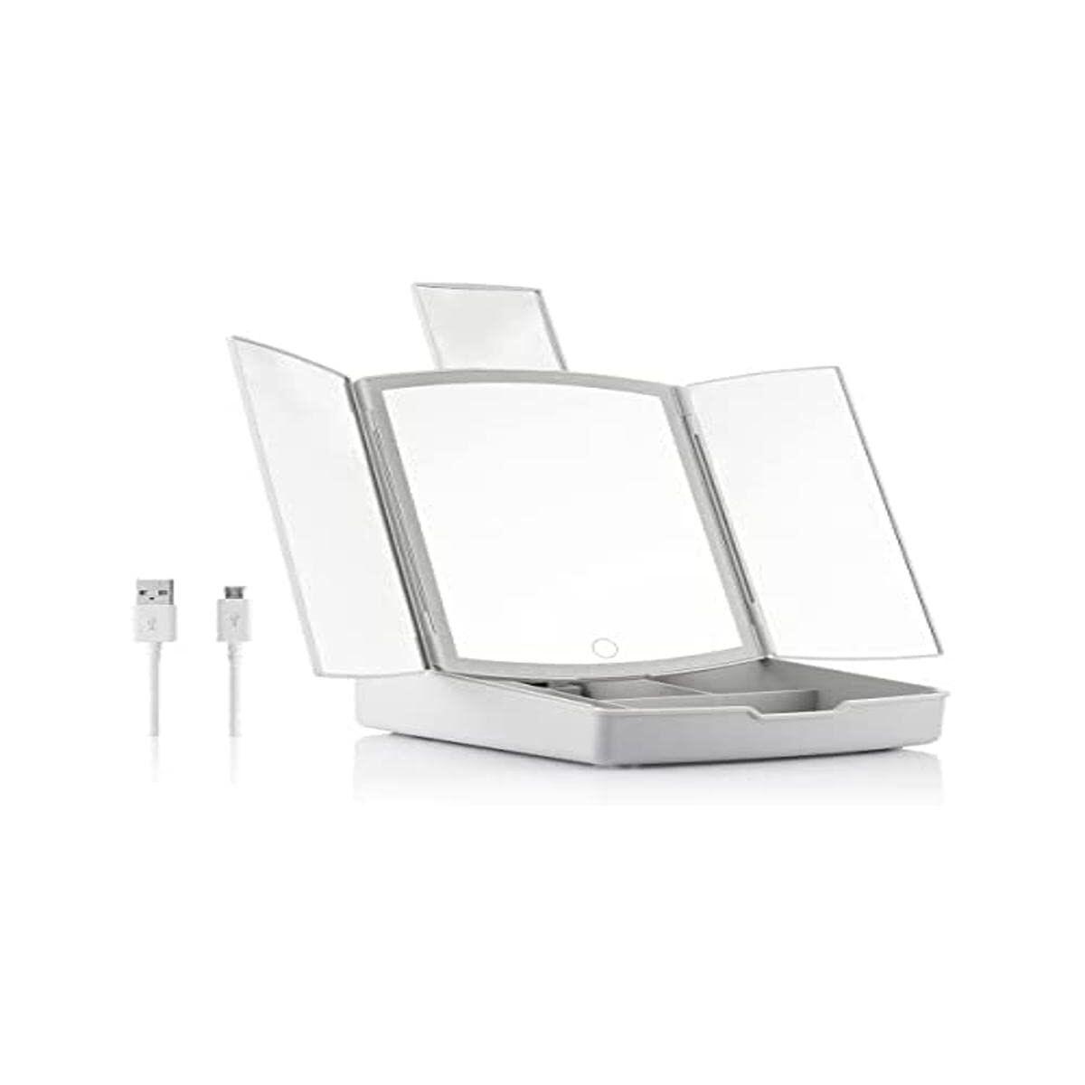 Bordspejl 3-i-1 LED med makeup-organiser - hvid/grå (OUTLET B)