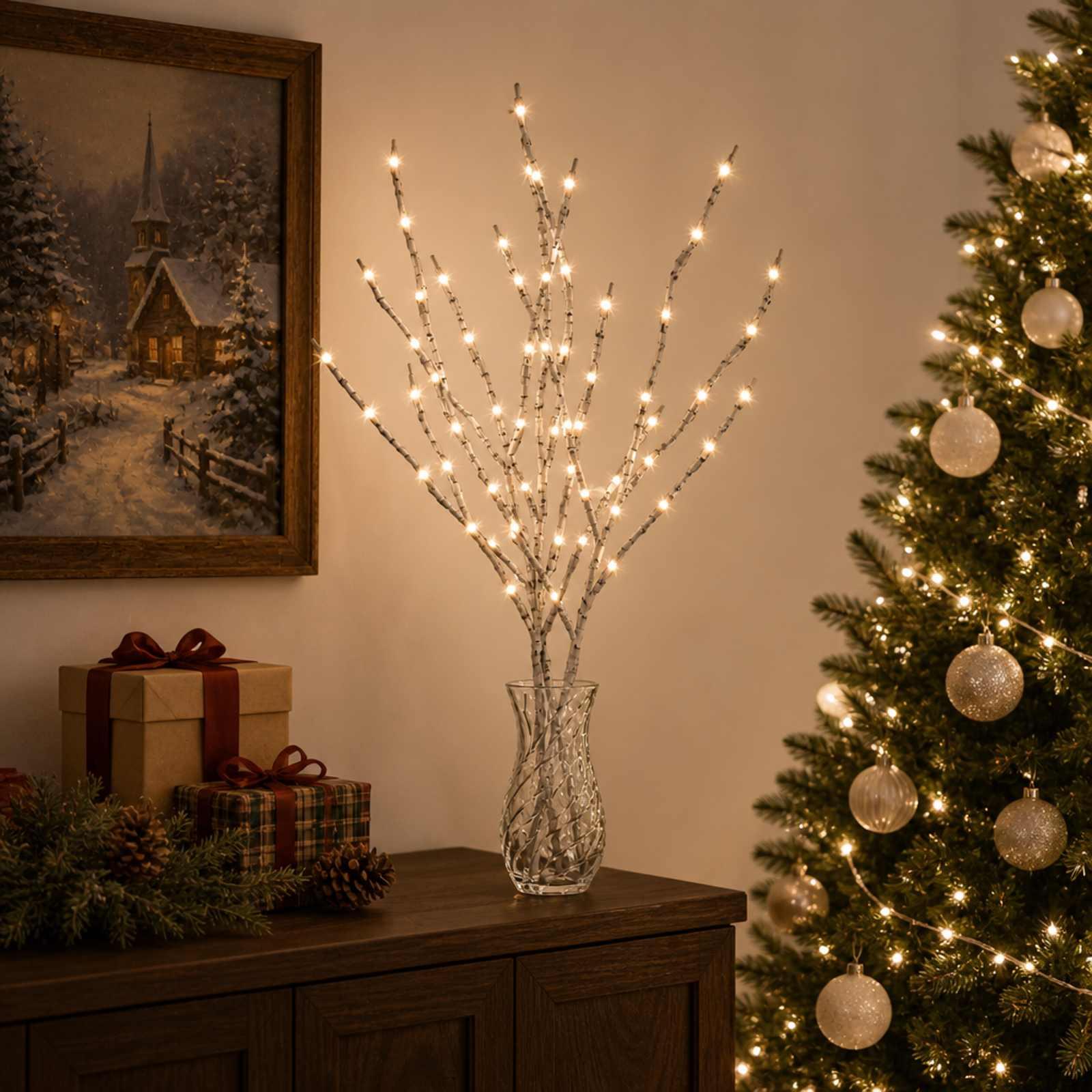 LED-kobbergrene til juledekoration 3 stk. - hvid, 62 cm