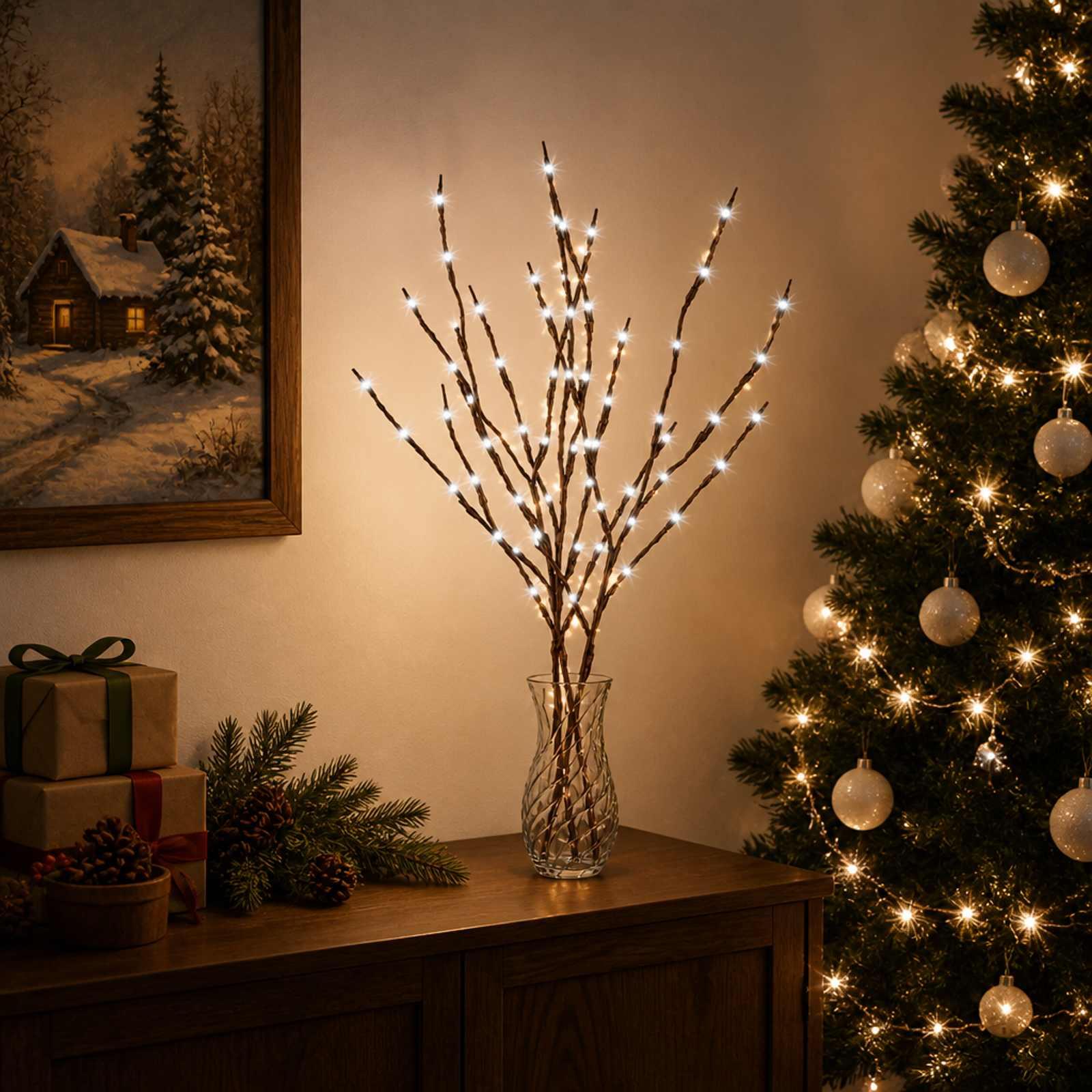 LED-kobbergrene til juledekoration - 3 stk., brun, 62 cm