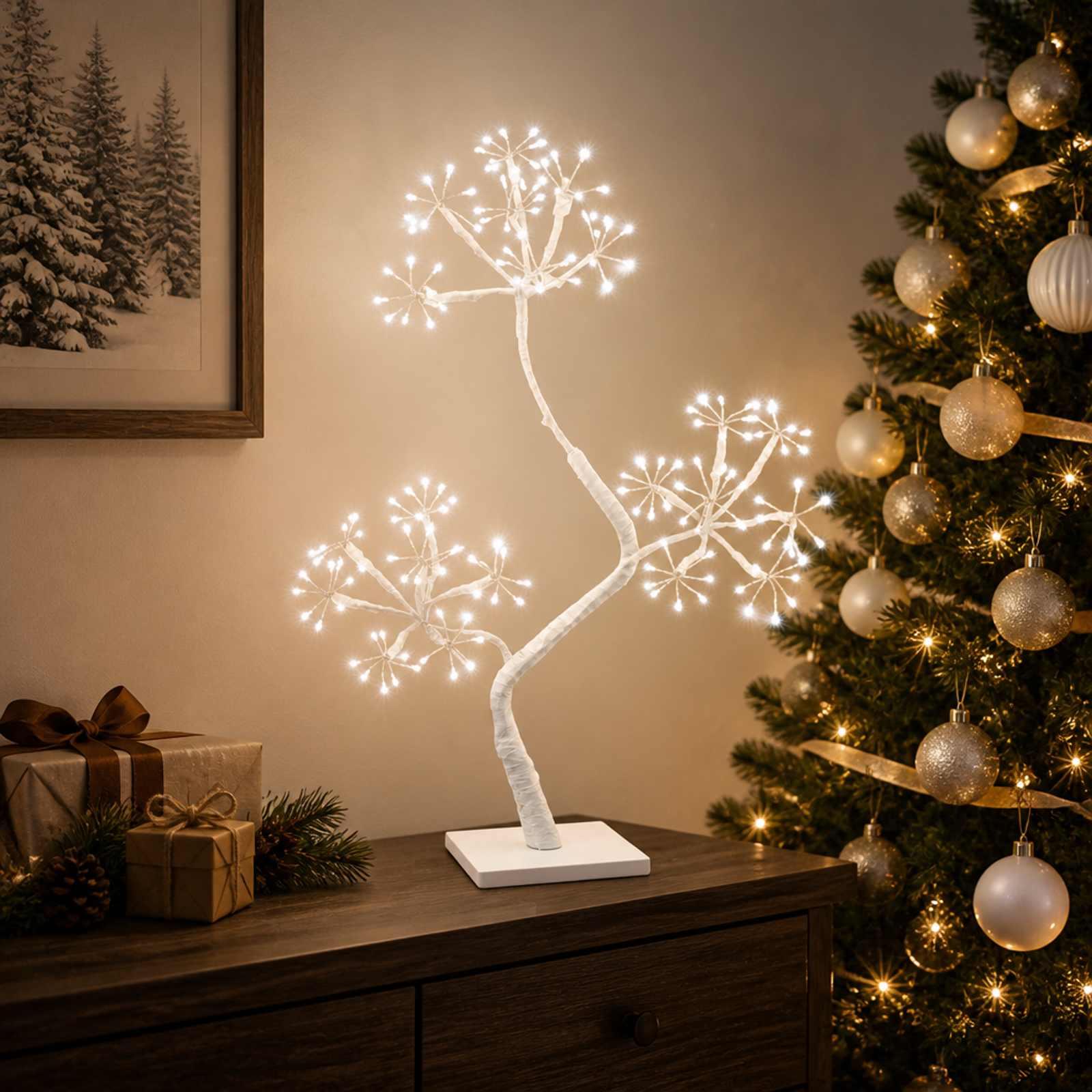 LED-juletræer i S-form 2 stk. - hvid, 18 x 18 x 45 cm