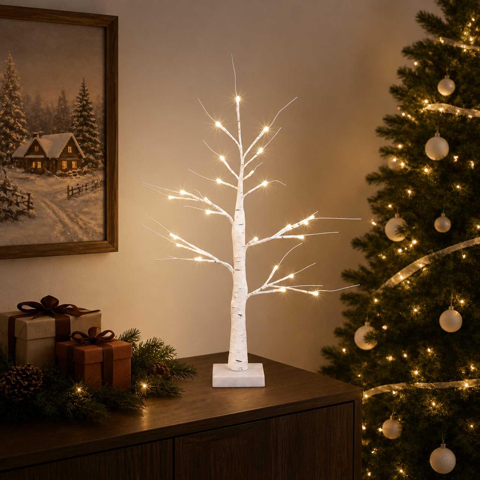 LED-birkejuletræ 2 stk. Plastik 48 LED'er 50 cm (2 stk), Varm hvid