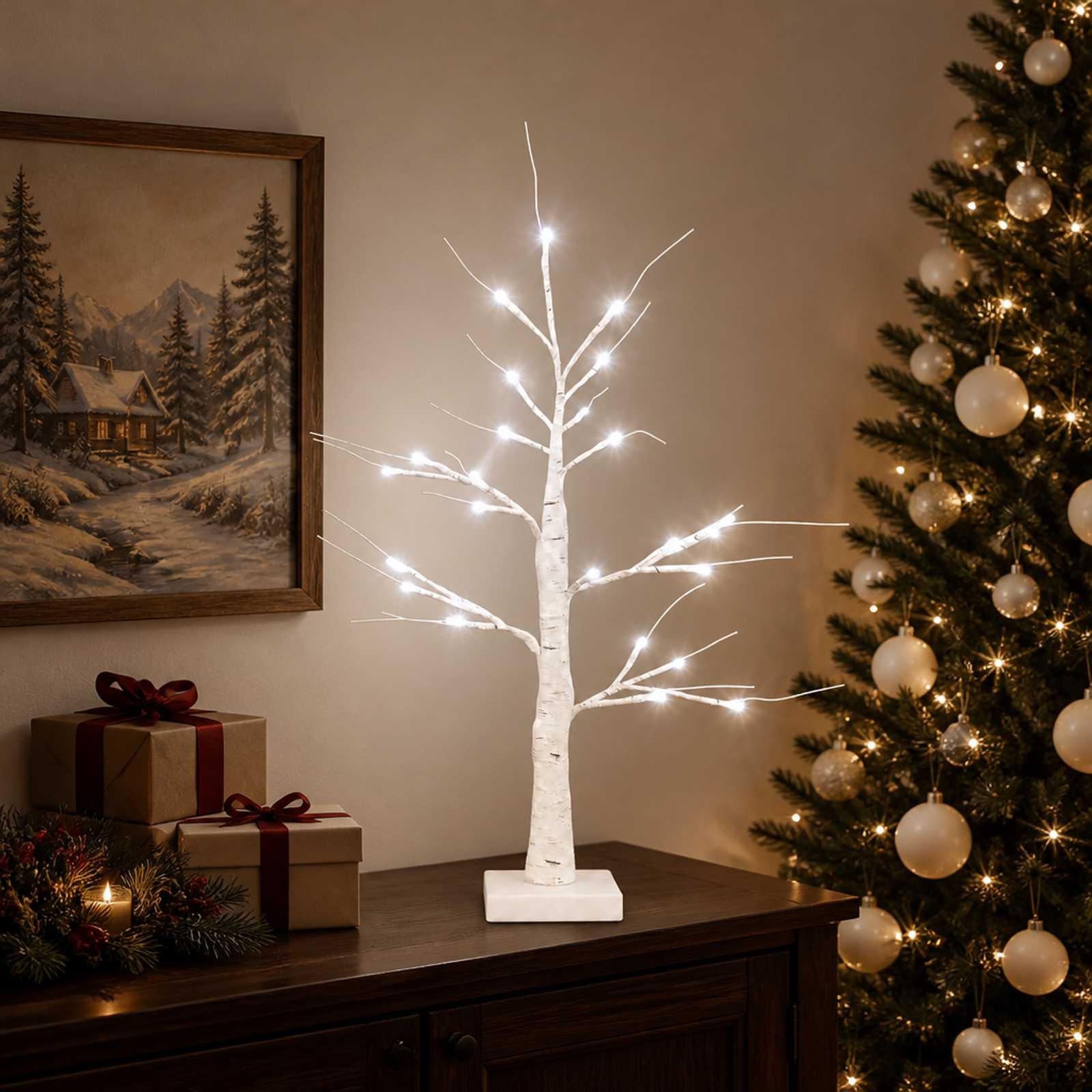 LED-birkejuletræ 2 stk. - hvid, 10 x 10 x 58 cm