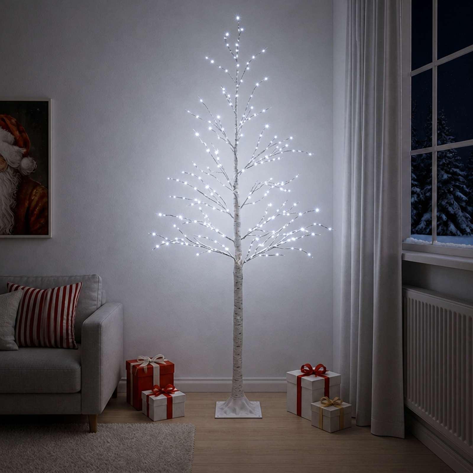 Lysende birkejuletræ - hvid, 240 cm, 493 LED