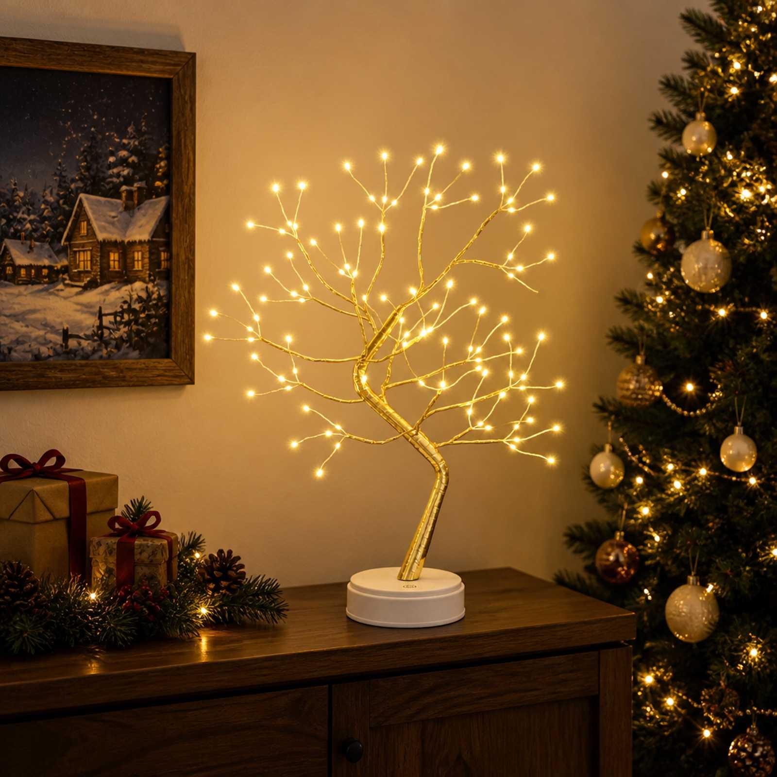 Mini starburst-juletræ 2 stk. - guld, 12 x 50 cm, 108 LED'er