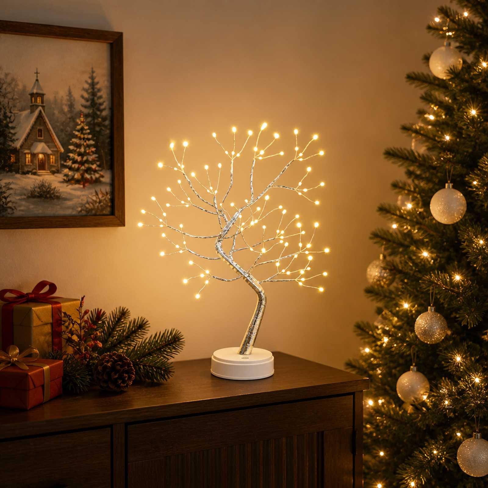 Mini-starburst-juletræ 2 stk. 12 x 50 cm Stål 108 LED'er Sølv (varm hvid)