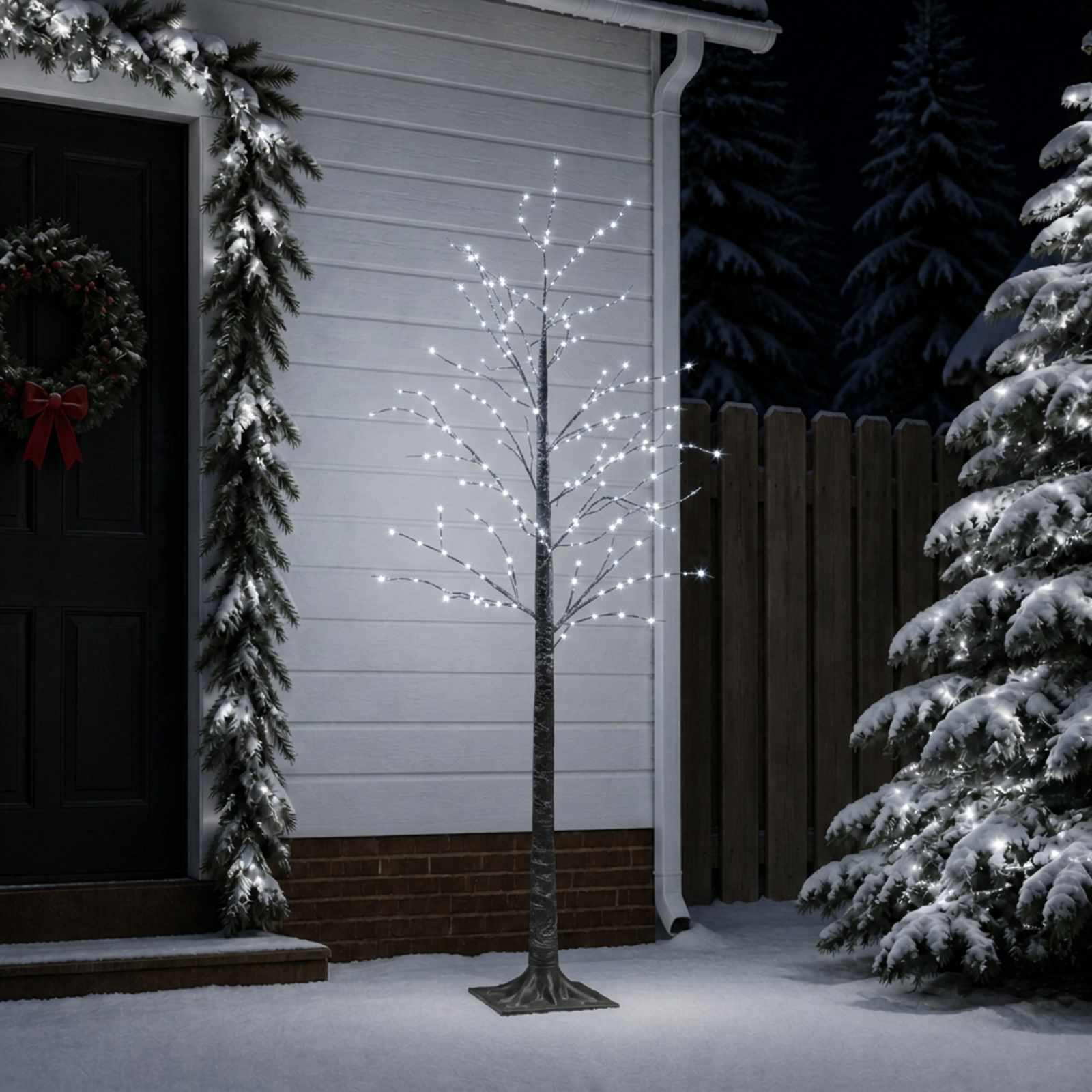 Snedækket LED-juletræ - brun, 180 cm, 319 LED'er