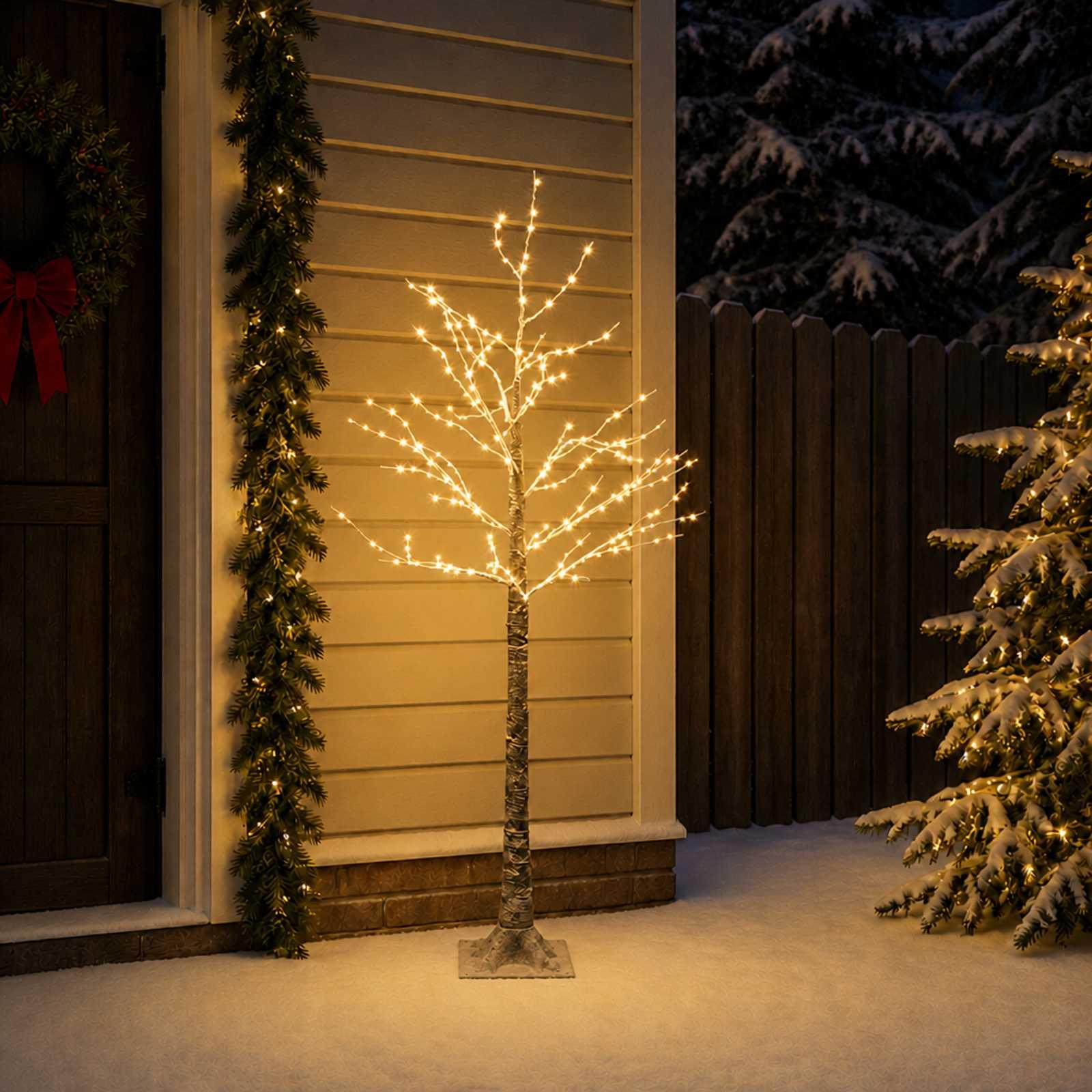 Snedækket LED-juletræ Brun Plastik 493 LED'er 120 cm, Varm hvid