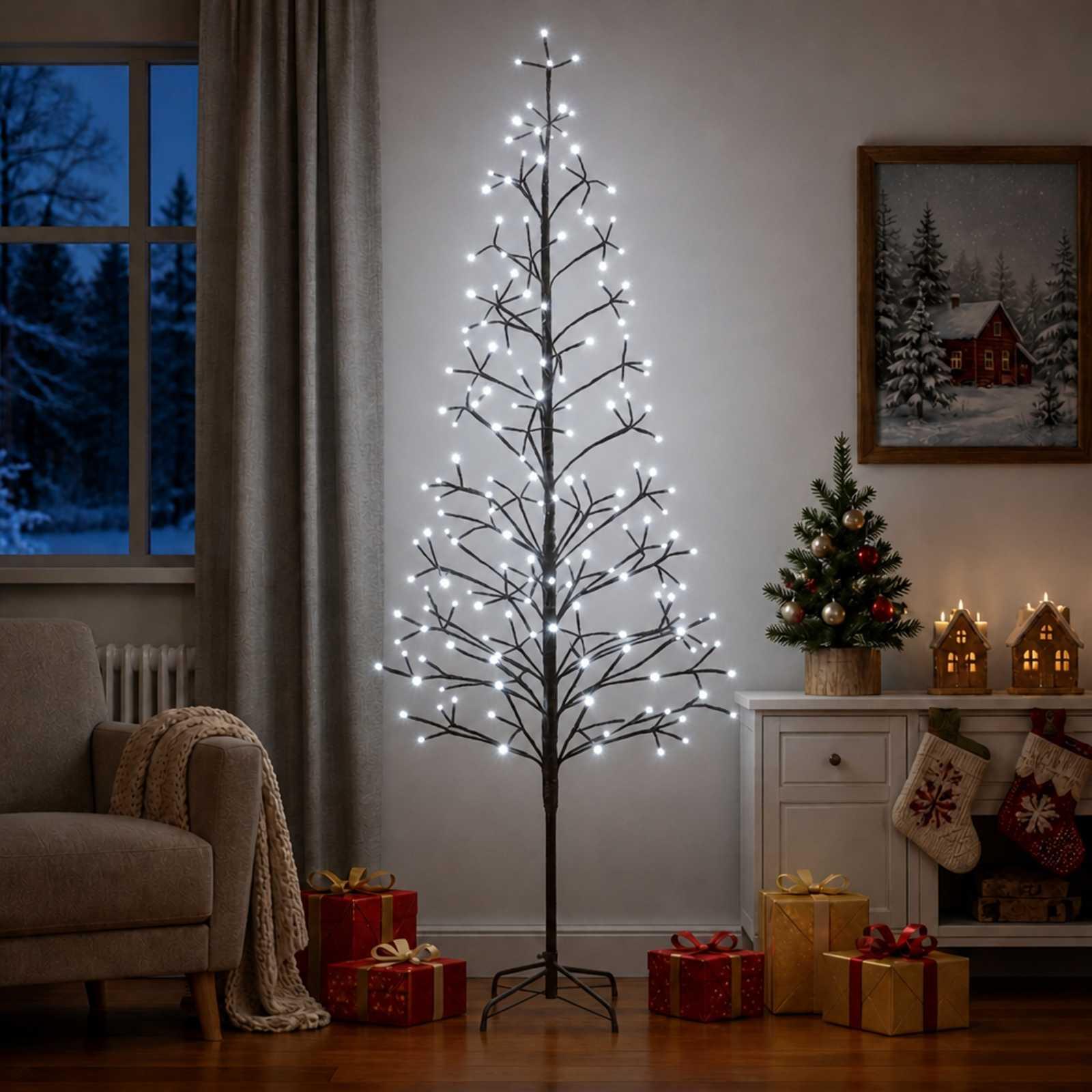LED-juletræ med lyskæde - sort, 47 x 240 cm