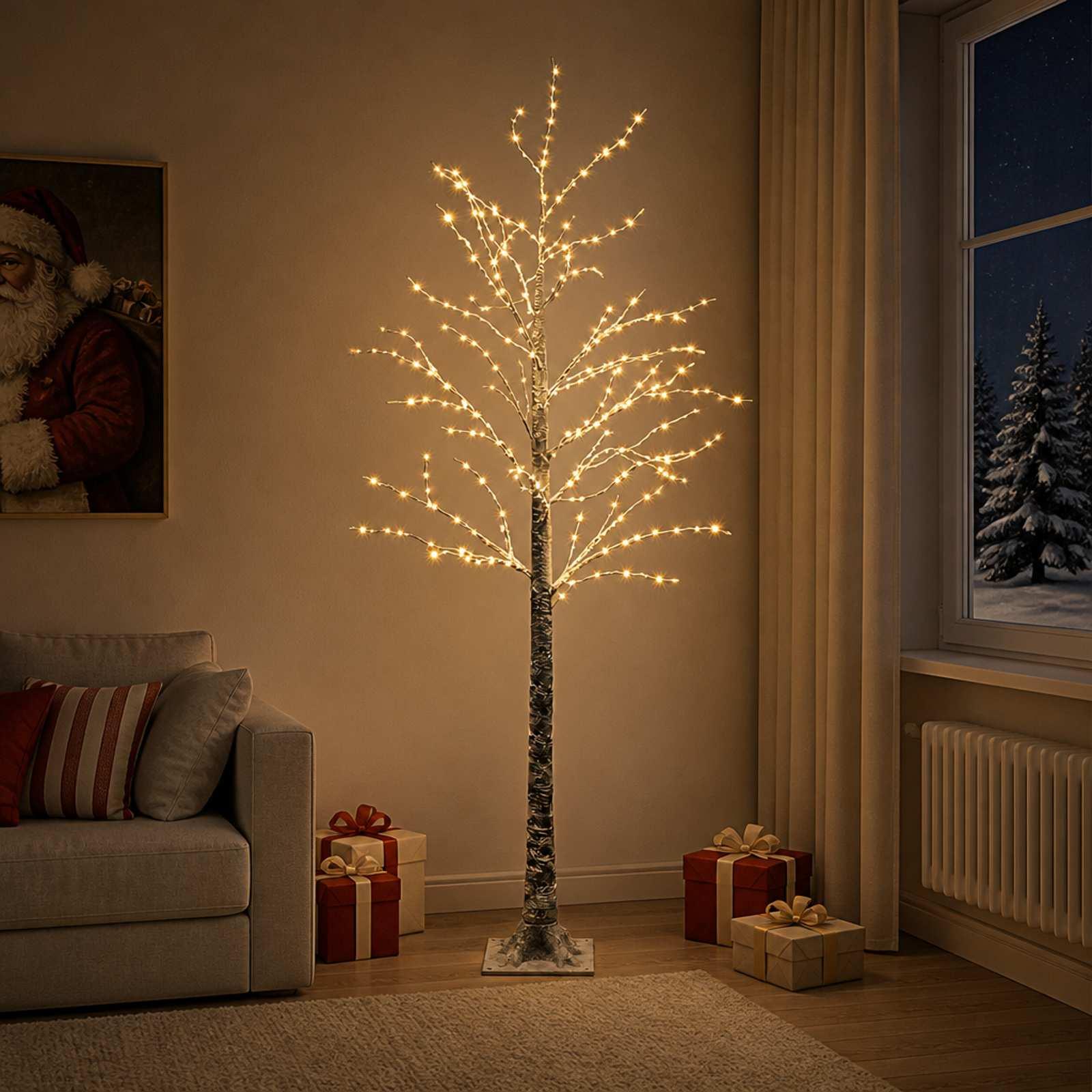 Snedækket LED-juletræ - brun, 180 cm, 319 LED'er