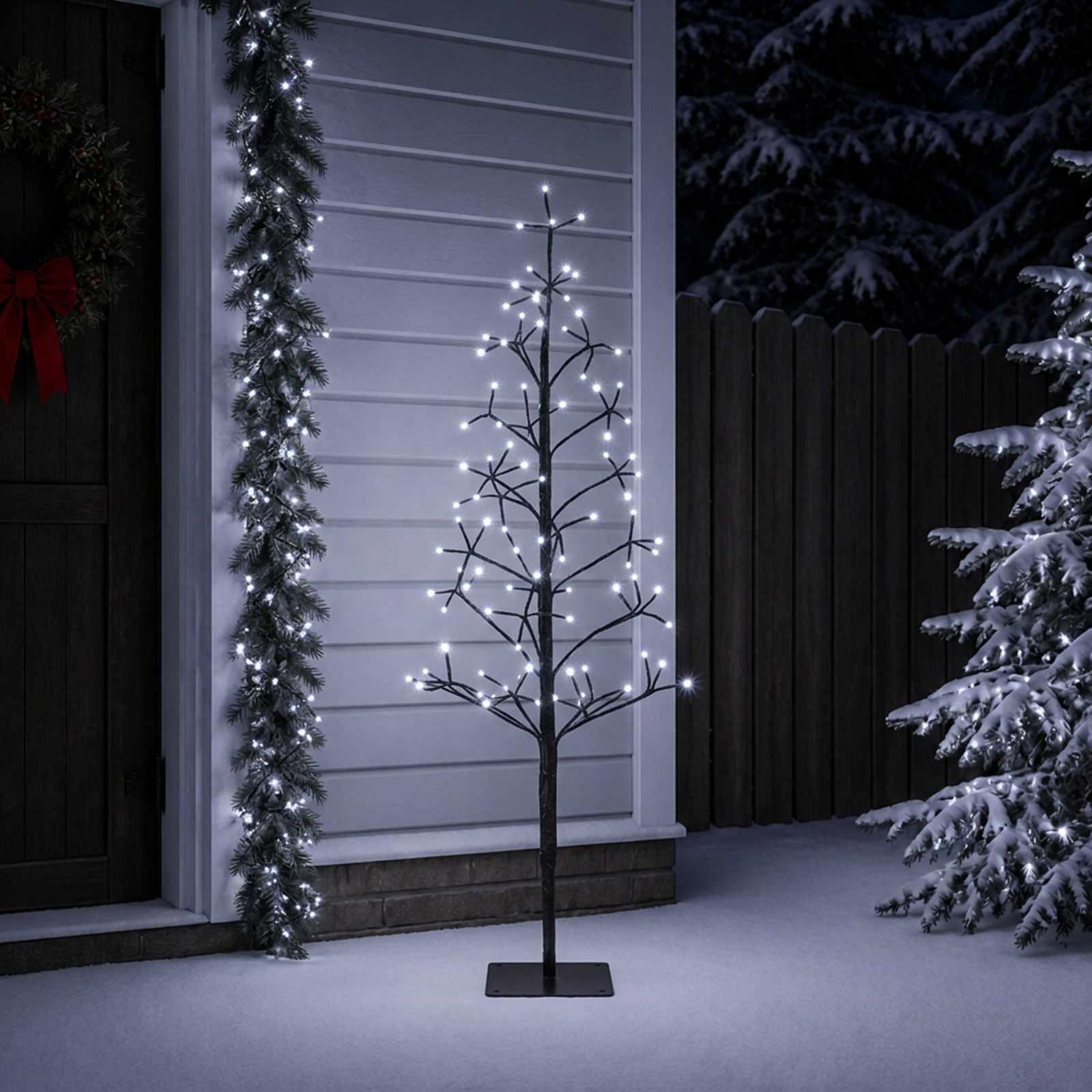 LED-juletræ med lyskæde - sort, 150 cm