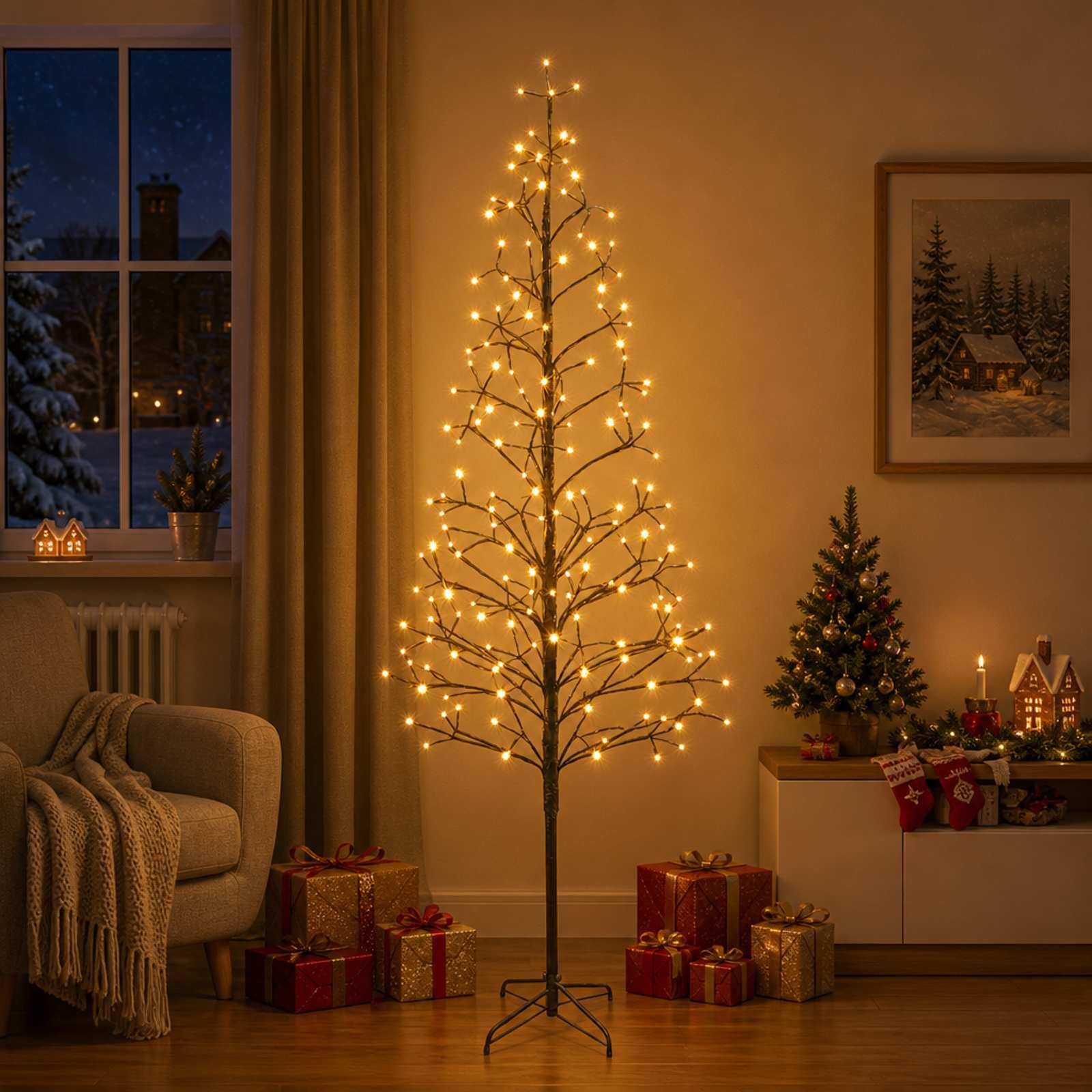 LED-juletræ med lyskæde - sort, 210 cm