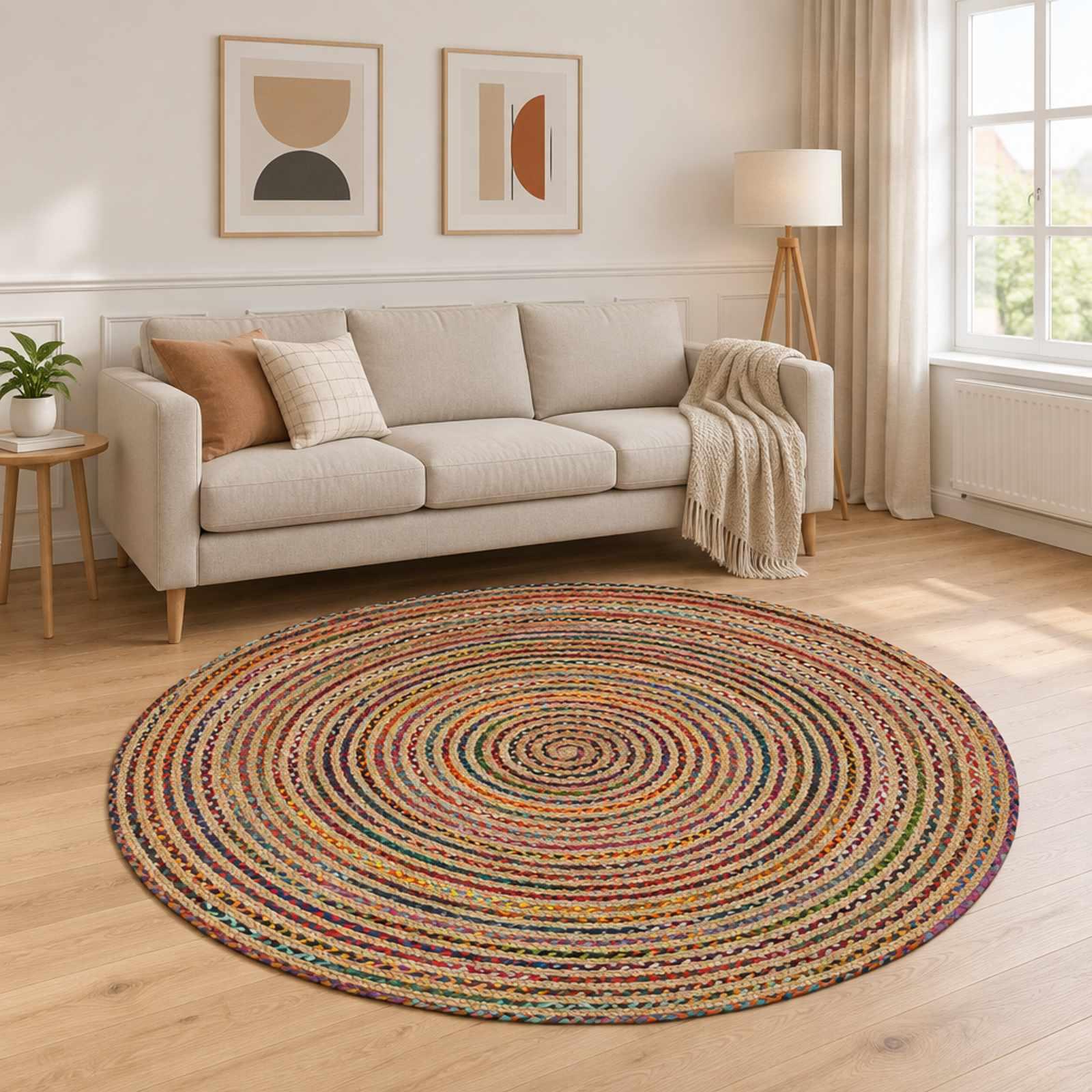 vidaXL Område tæppe Flerfarvet Ø 240 cm Jute