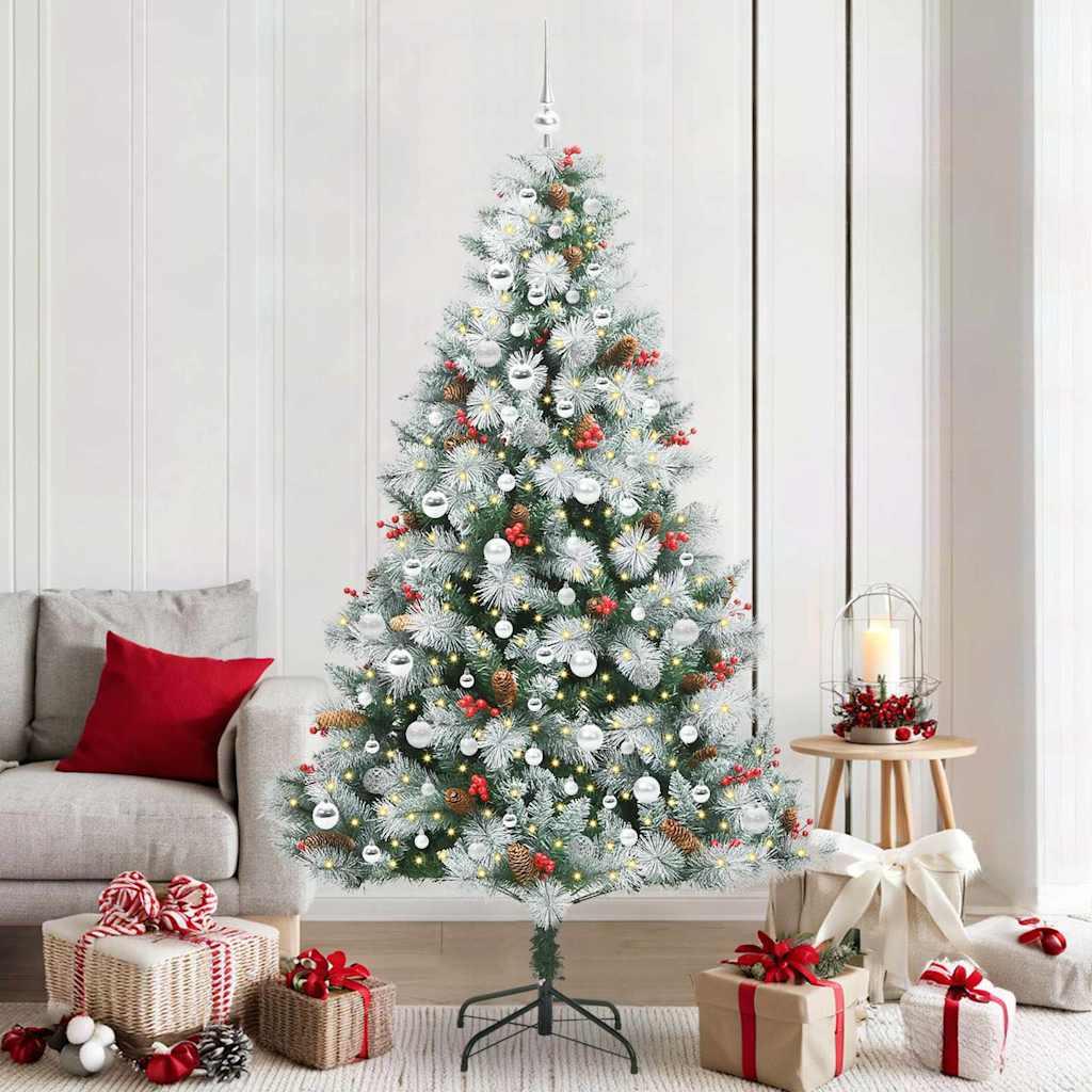 vidaXL Kunstigt juletræ Grøn og hvid 210 cm PVC og metal og plast