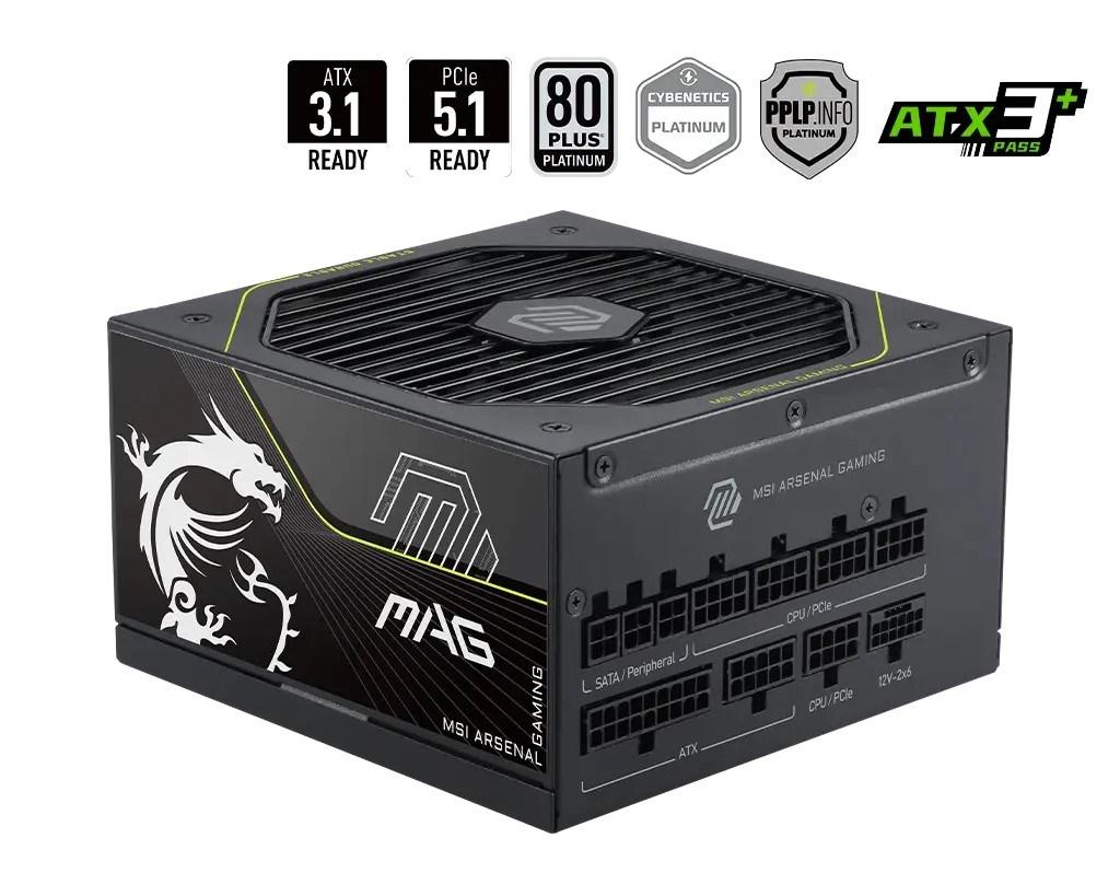 MSI MAG A1000PLS PCIE5 - power supply - 1000 watt Strømforsyning - 1000 Watt - 135 mm - 80 Plus Platinum certified