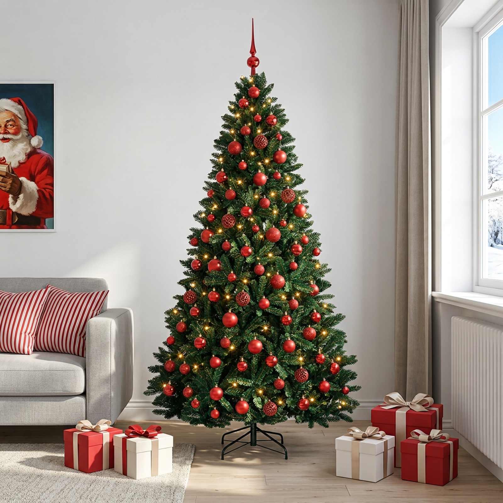 vidaXL Kunstigt juletræ mørkegrønt med julekugle 240 cm 300 LED'er