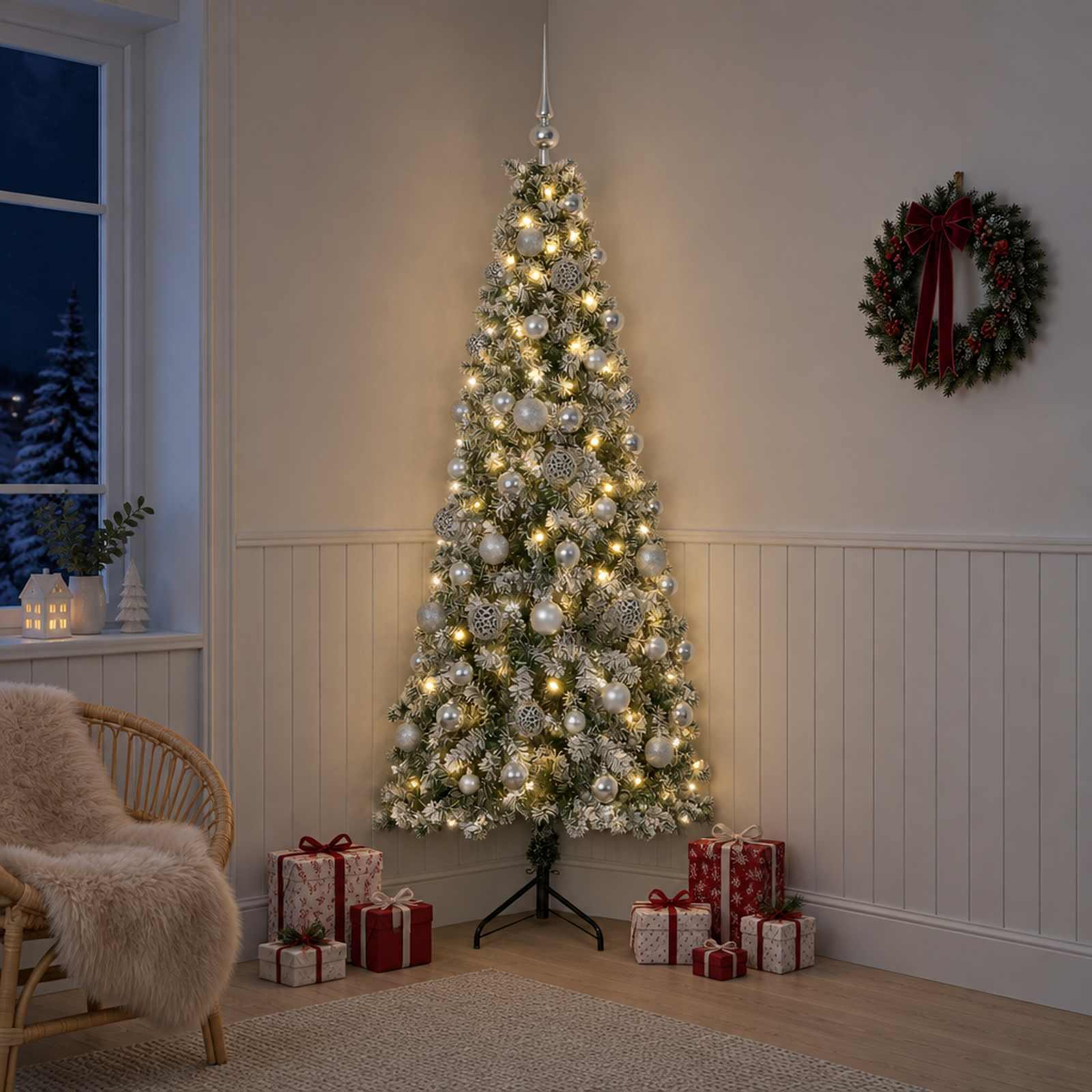 vidaXL Kunstigt juletræ med julekugle 180 cm 300 LED'er Varm hvid