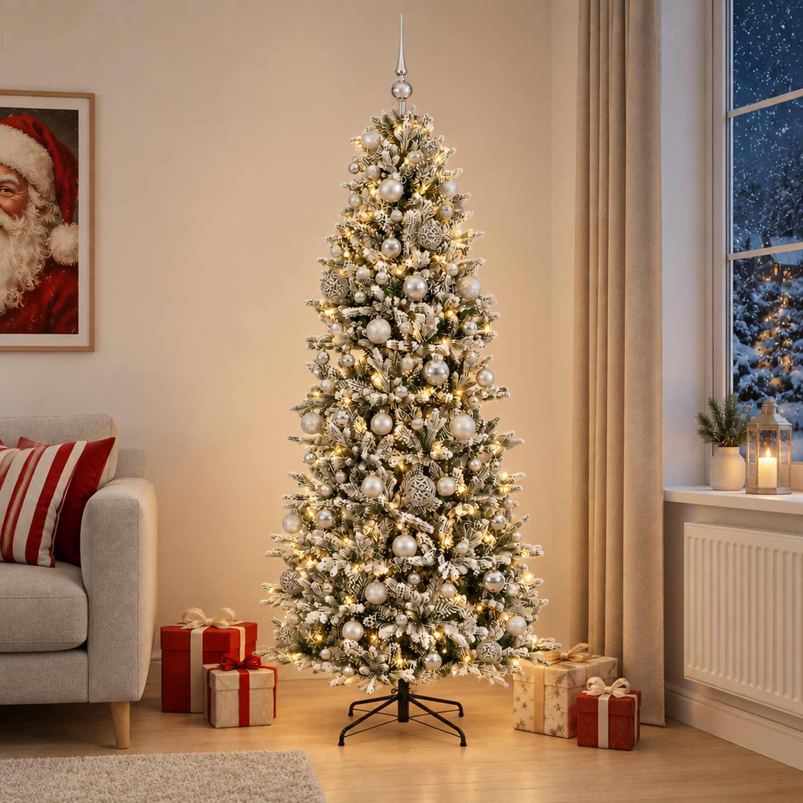 vidaXL Kunstigt juletræ med julekugle 210 cm 300 LED'er Varm hvid