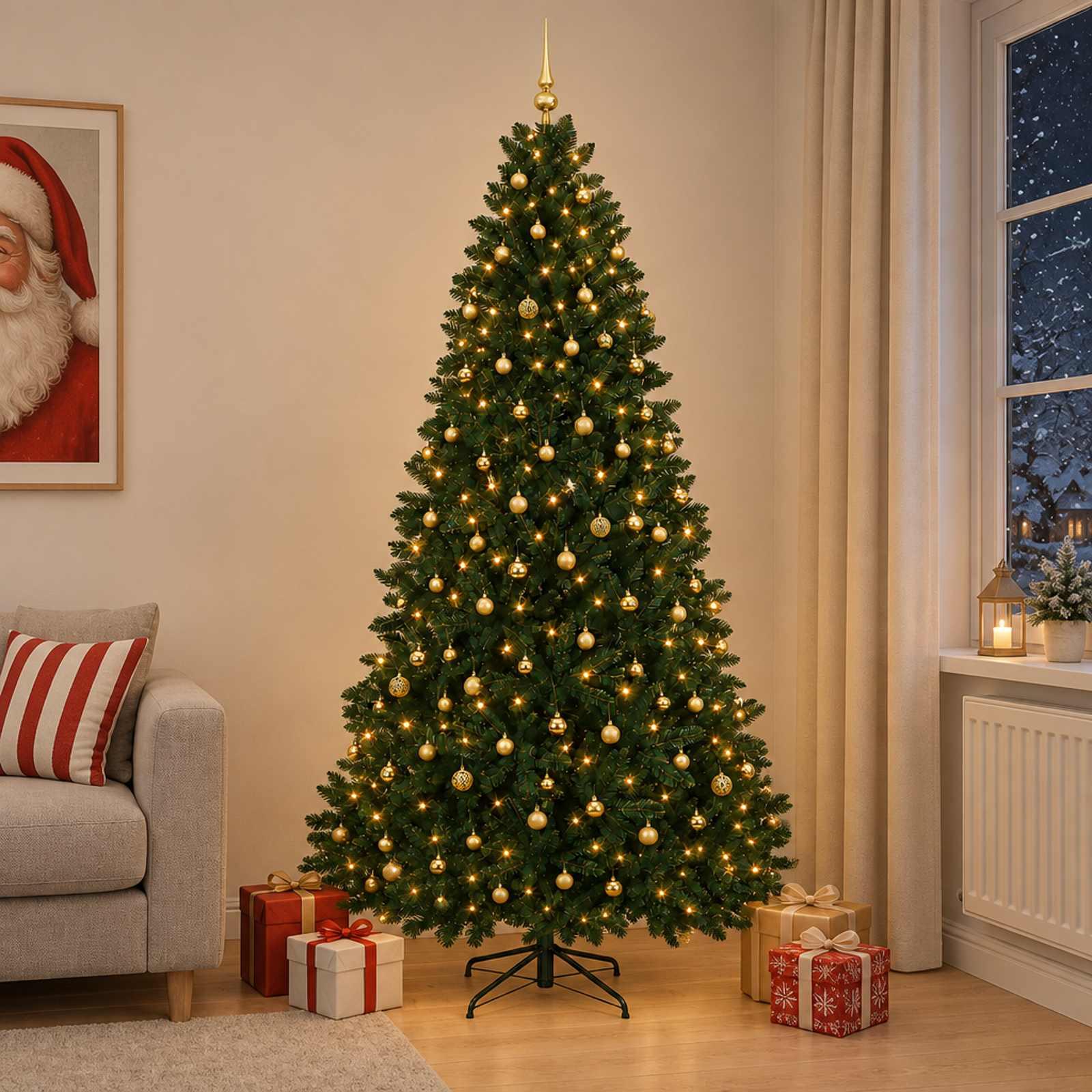 vidaXL Kunstigt juletræ mørkegrønt med julekugle 300 cm 600 LED'er