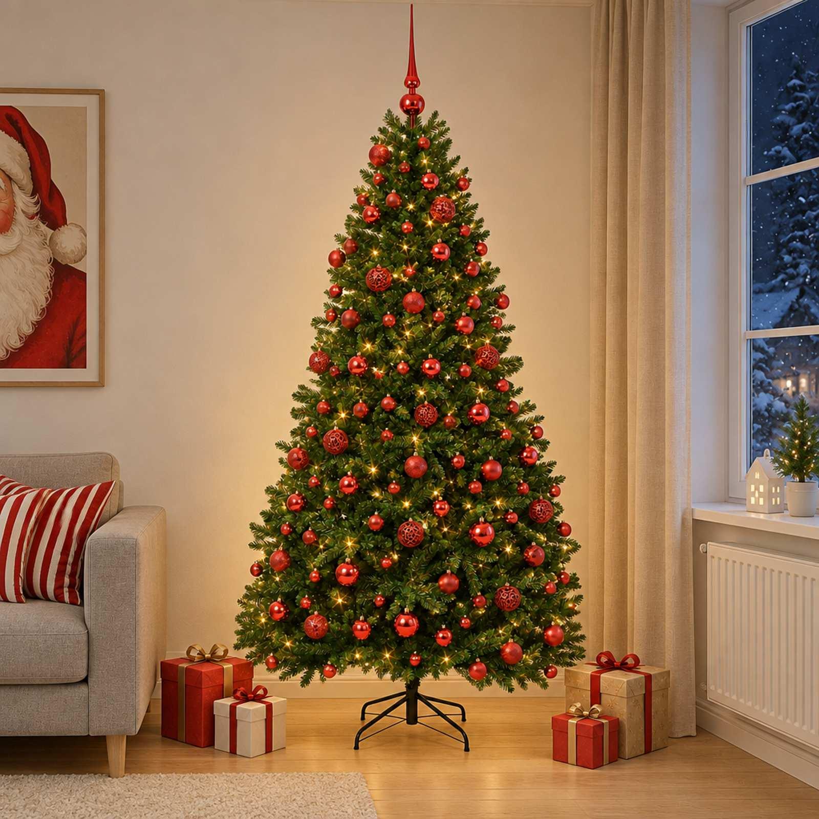 vidaXL Kunstigt juletræ mellemgrønt med julekugle 240 cm 300 LED'er