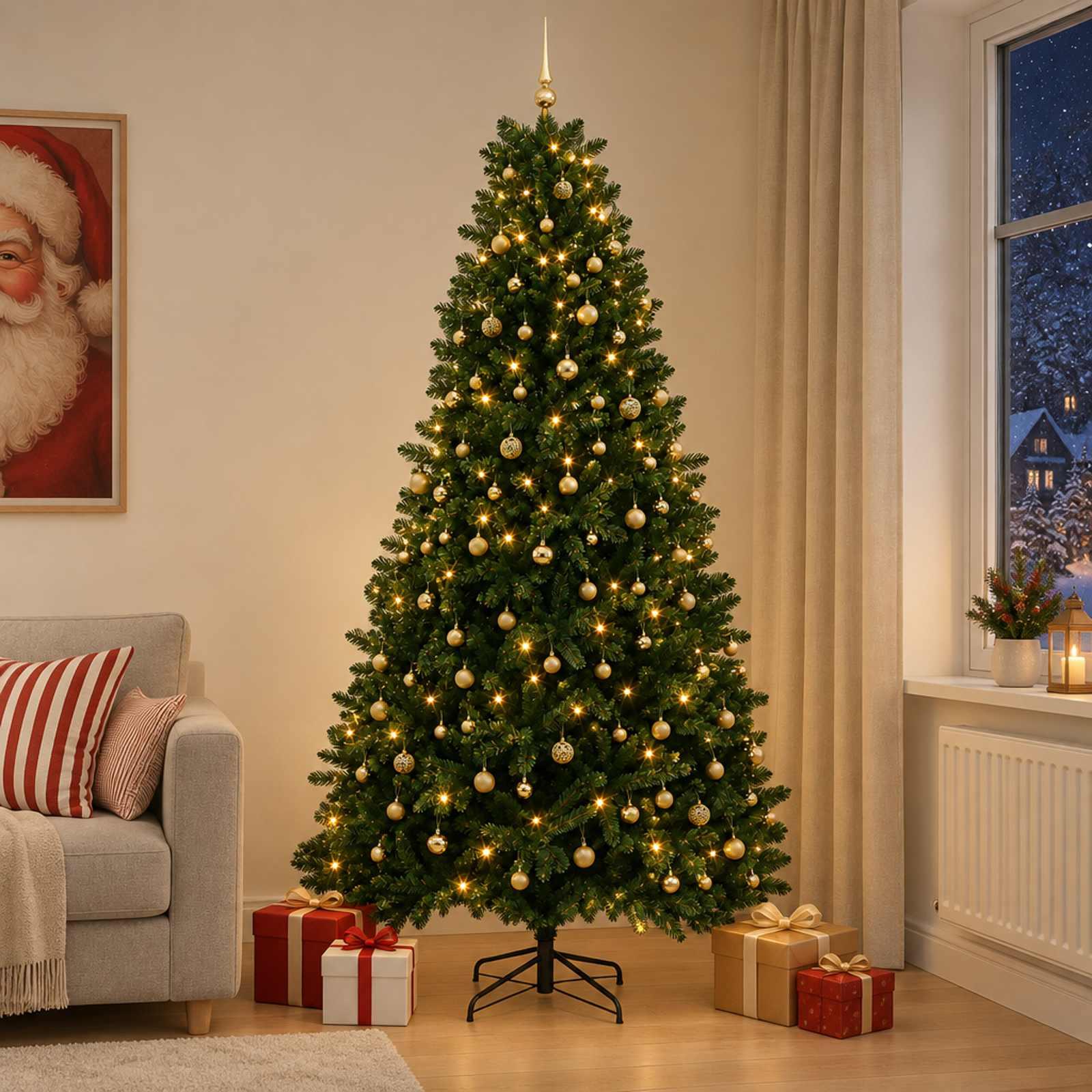 vidaXL Kunstigt juletræ mellemgrønt med julekugle 300 cm 600 LED'er