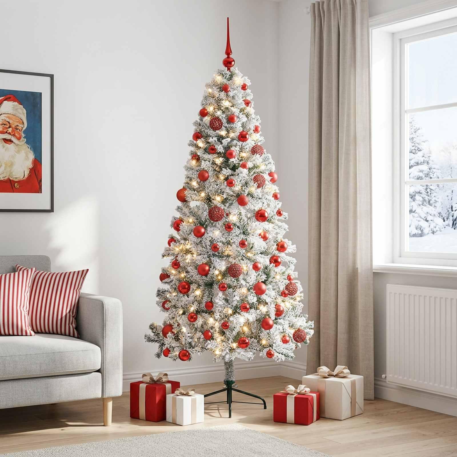 vidaXL Kunstigt juletræ med julekugle 210 cm 300 LED'er Varm hvid